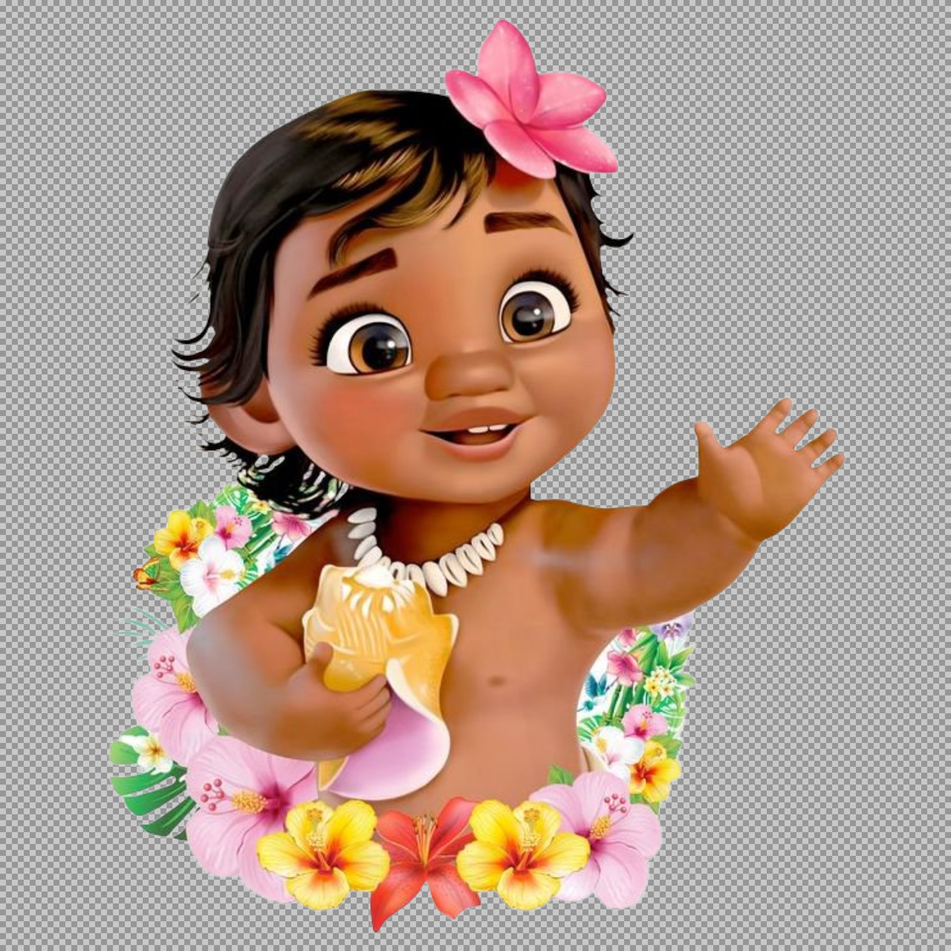 Baby Moana PNG Clipart | Cute Disney Character with Shell & Flowers...