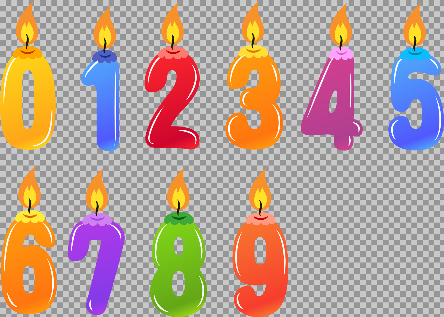 Colorful Birthday Candle Numbers | Free PNG Clipart Set (0-9)