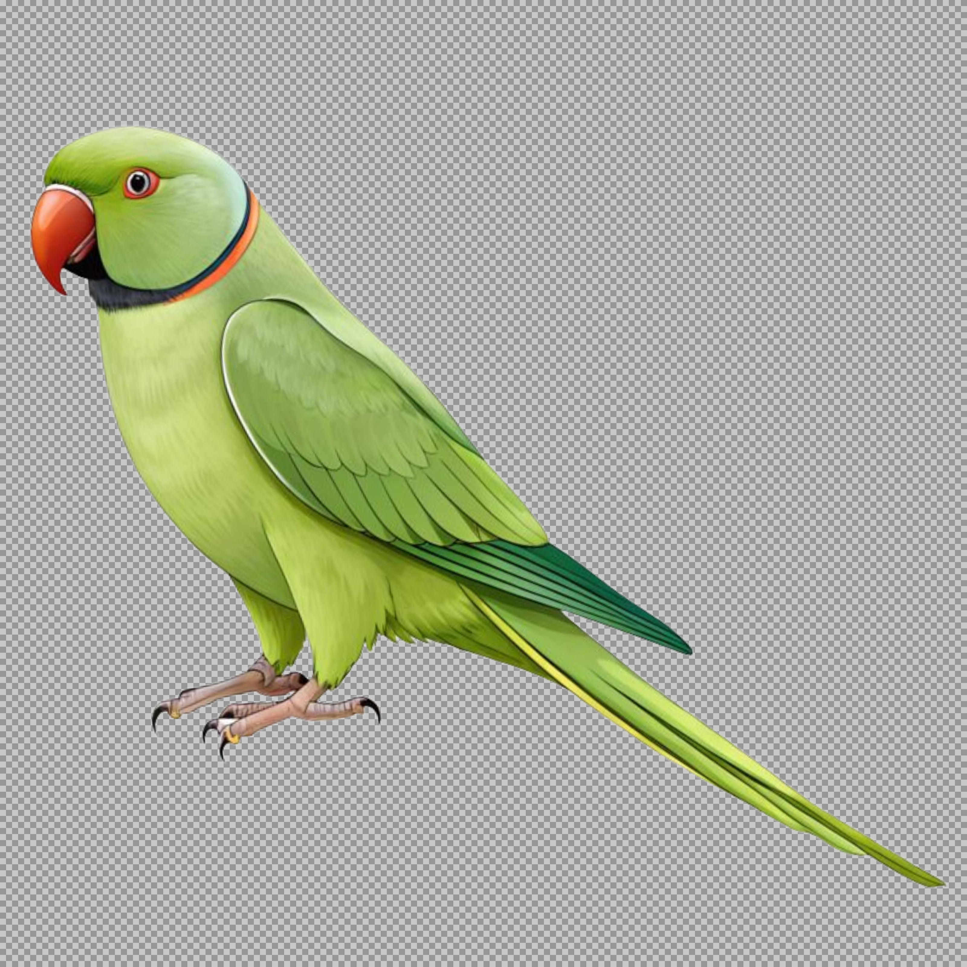 Green Indian Ringneck Parrot PNG | Realistic Bird Clipart