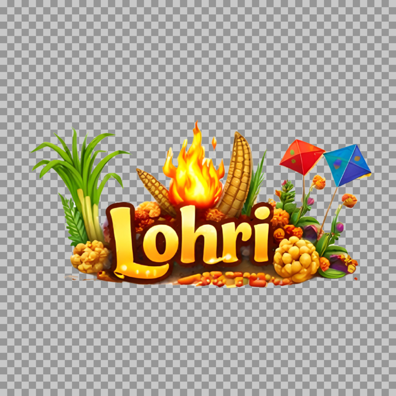 Happy Lohri Typography PNG | Bonfire & Kites Festival Clipart...