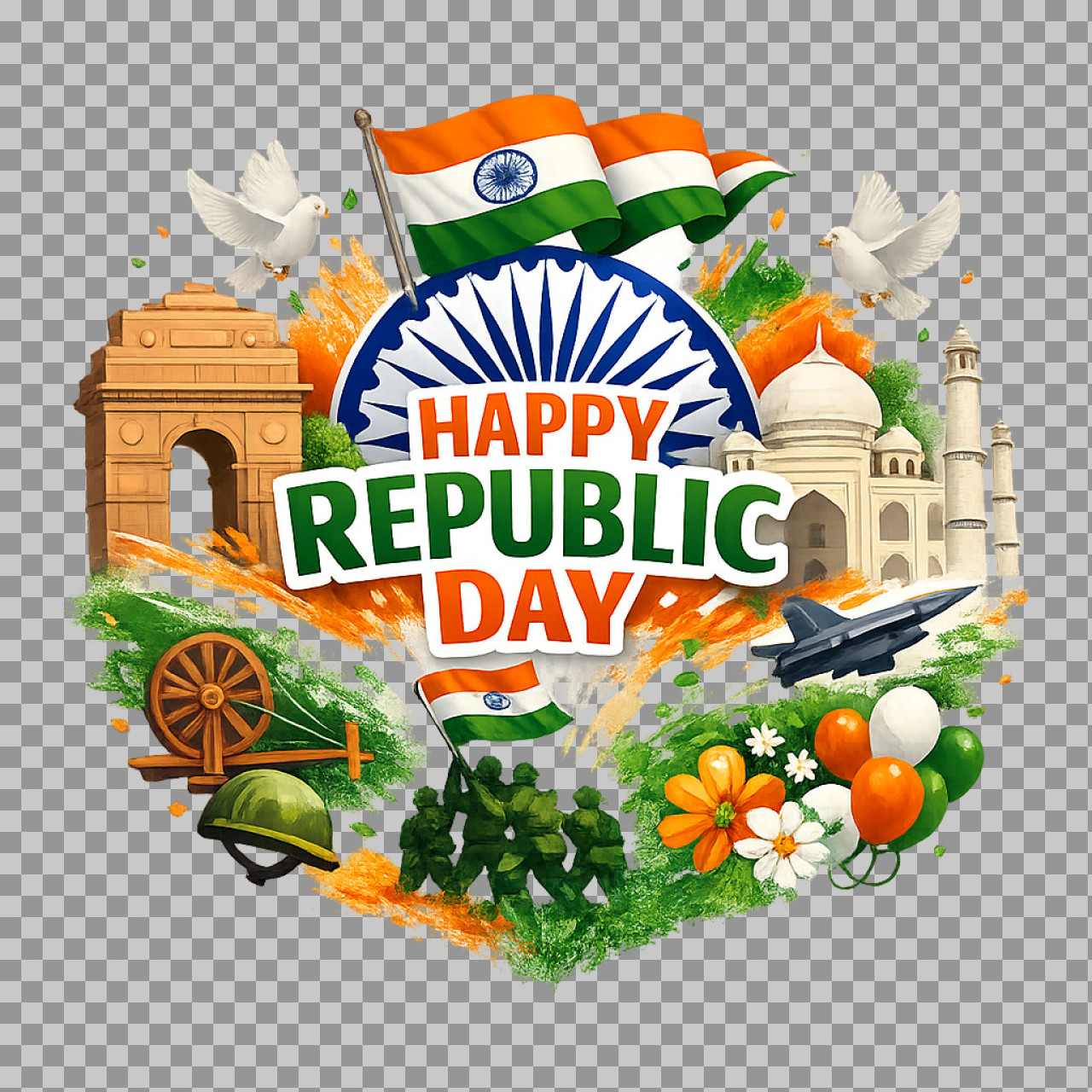 Happy Republic Day Collage PNG | Free Patriotic Indian Art