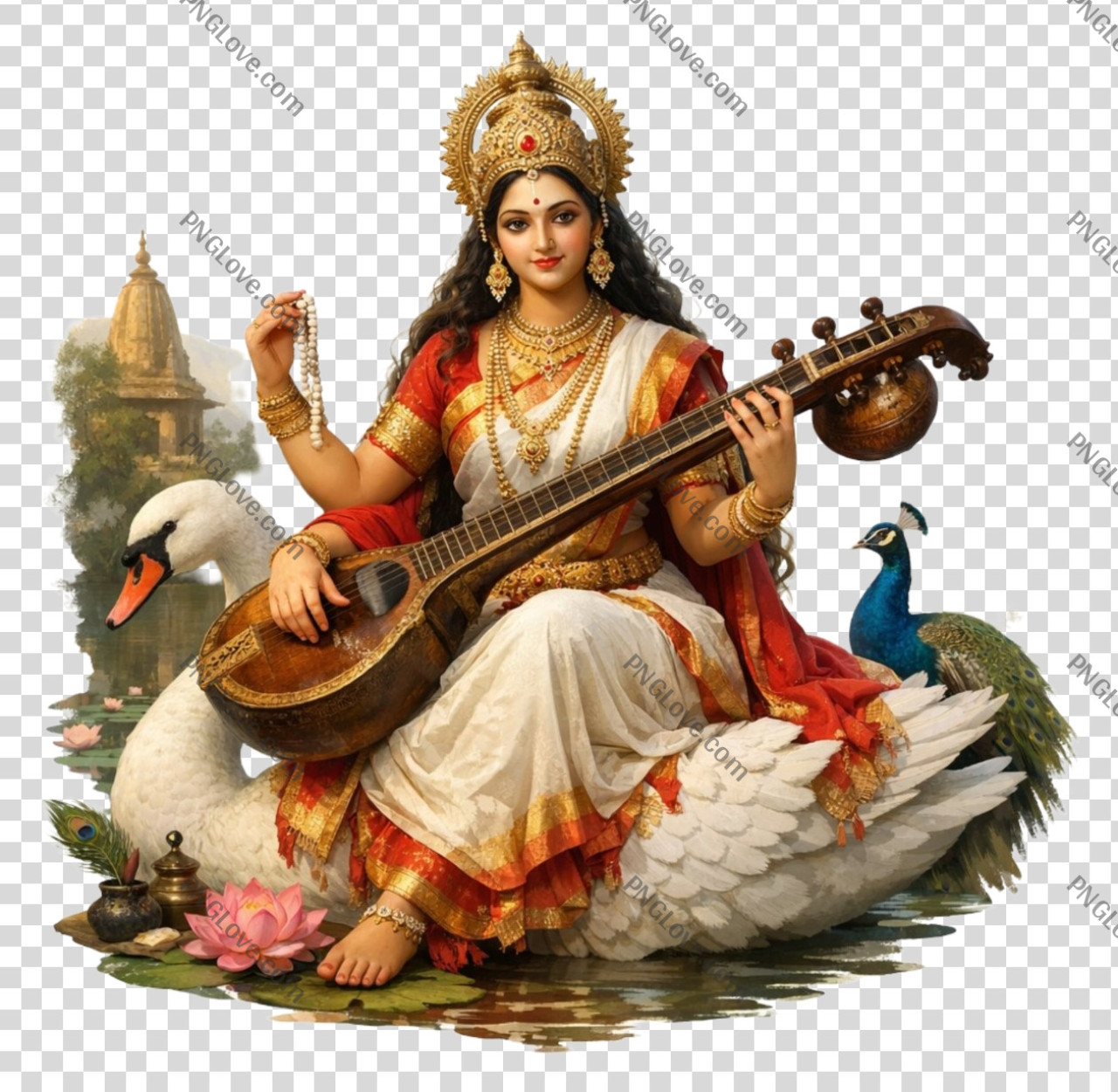 Goddess Saraswati PNG Image | High-Res Transparent Background Download