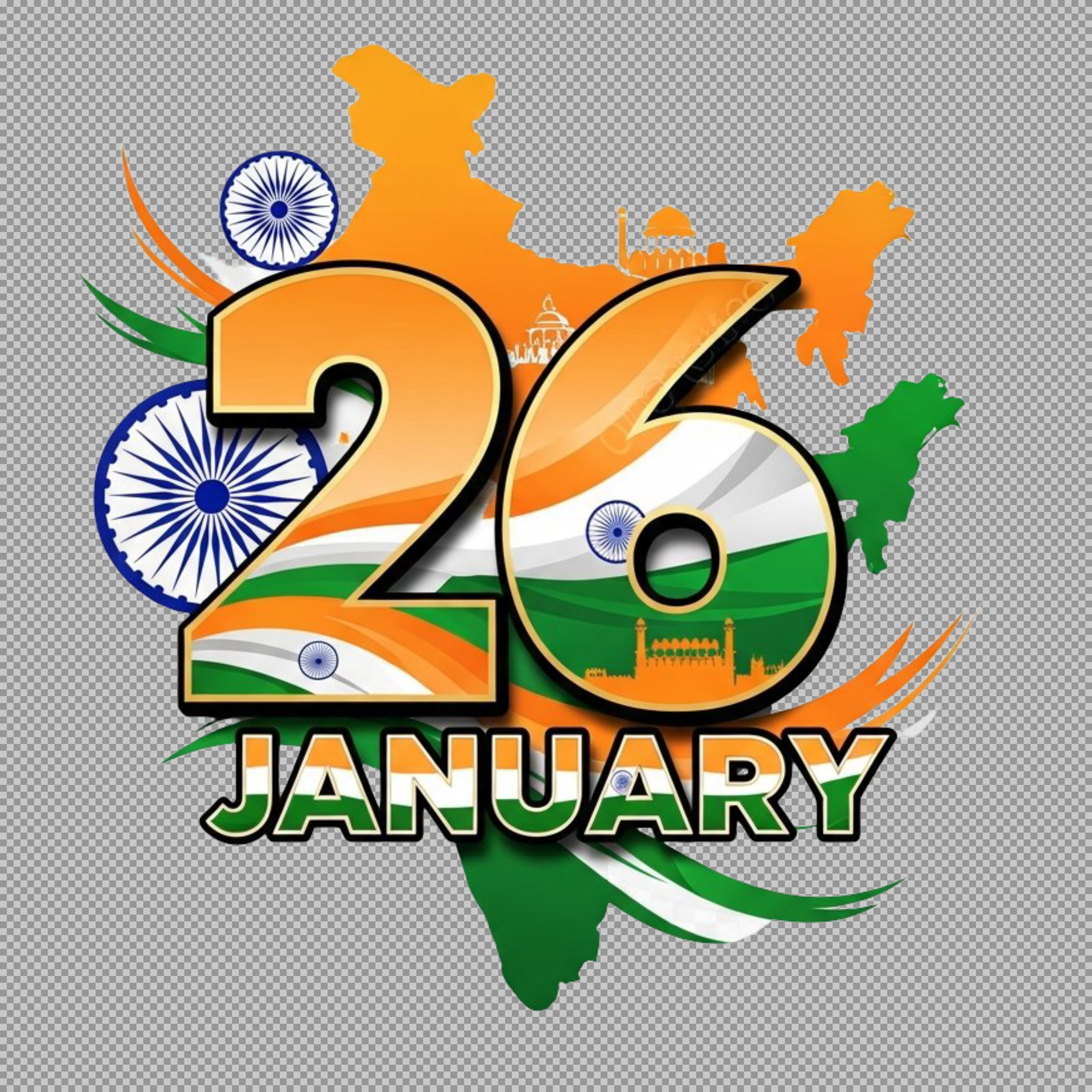 Free 26 January Republic Day PNG | Gantantra Diwas Clipart with India Map