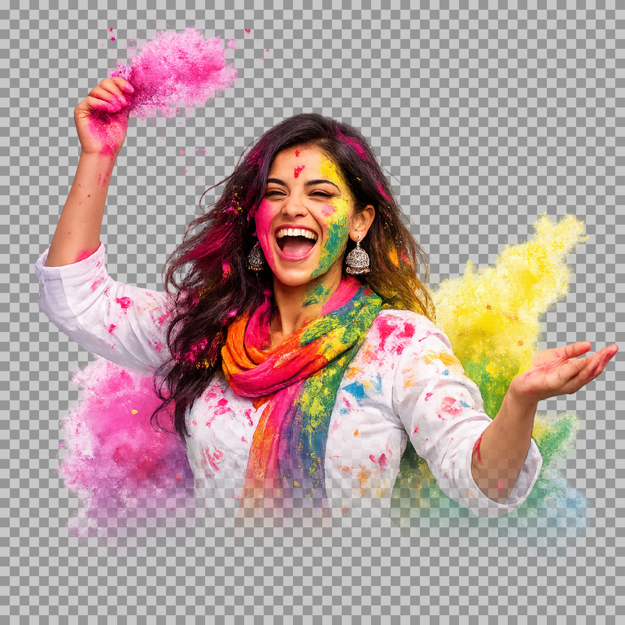 Happy Holi Celebration PNG | Woman Throwing Colors Graphic