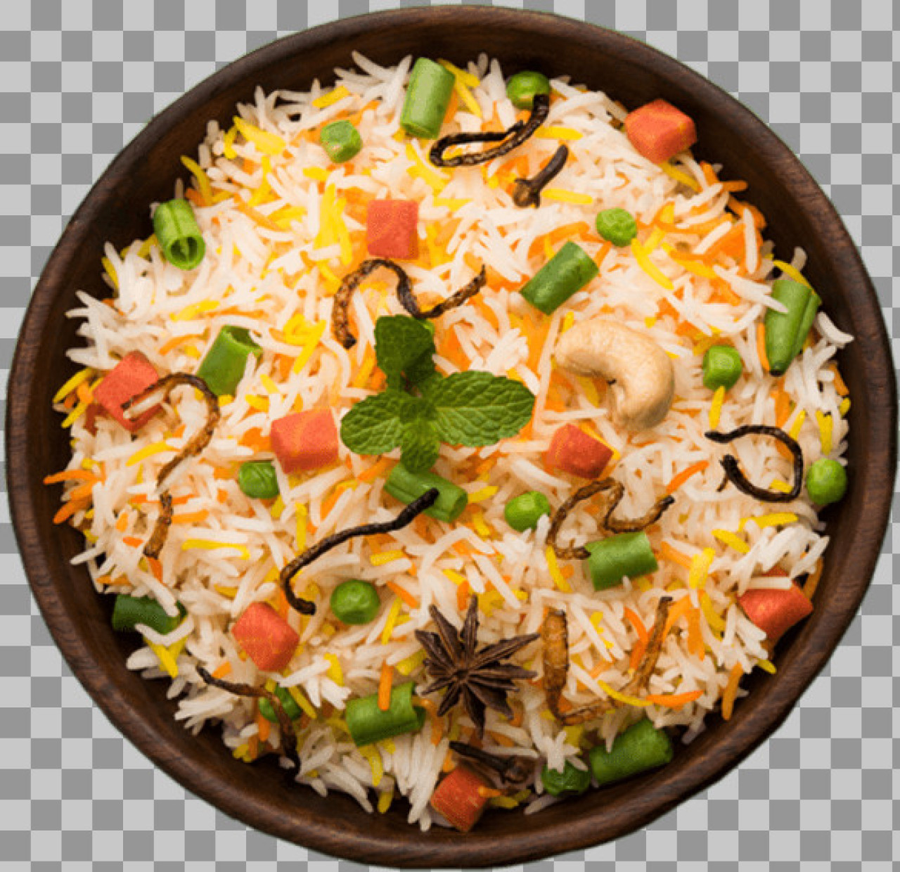 Vegetable Pulao PNG | Healthy Indian Rice Dish in Wooden Bowl...