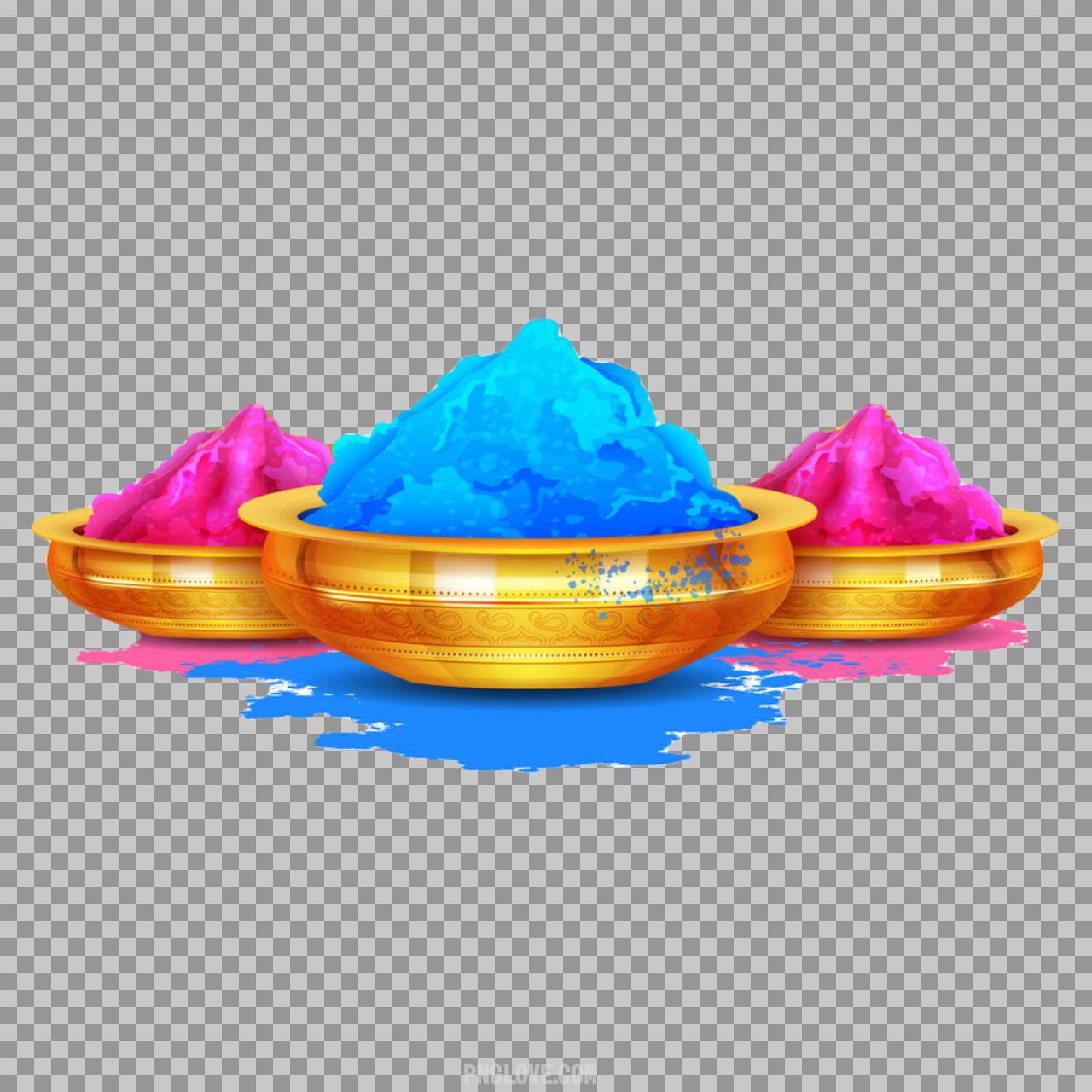 Holi Colors in Golden Bowls PNG | Free Transparent Download...
