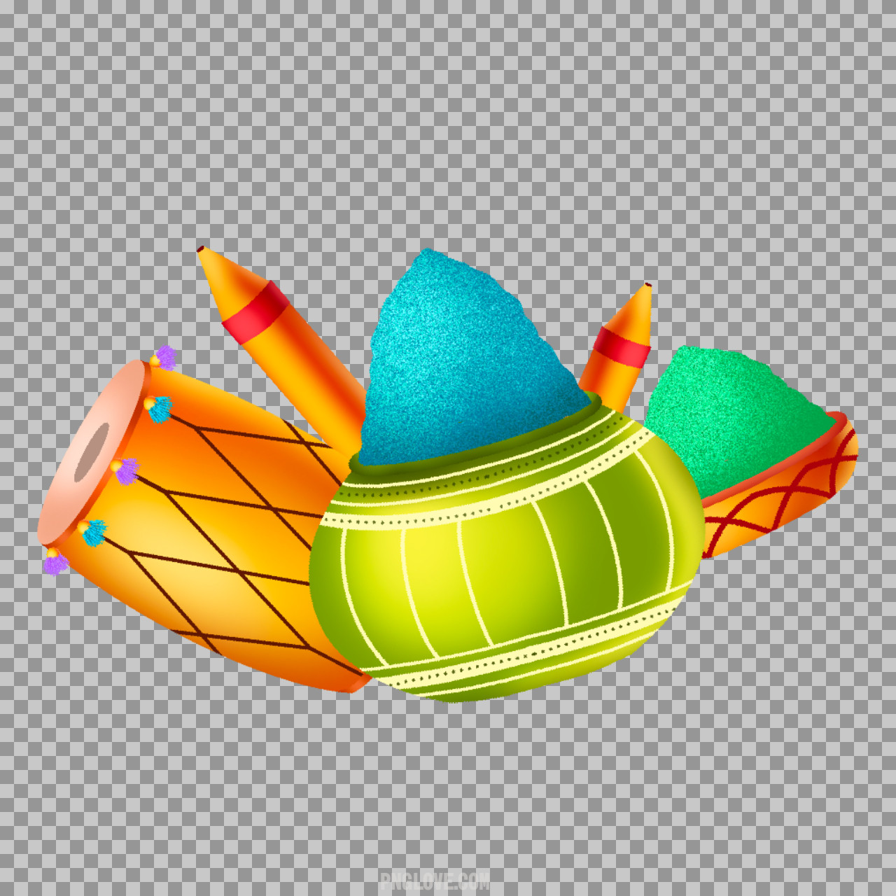 Holi Festival Items PNG with Dhol and Gulal | Free Transparent Download...