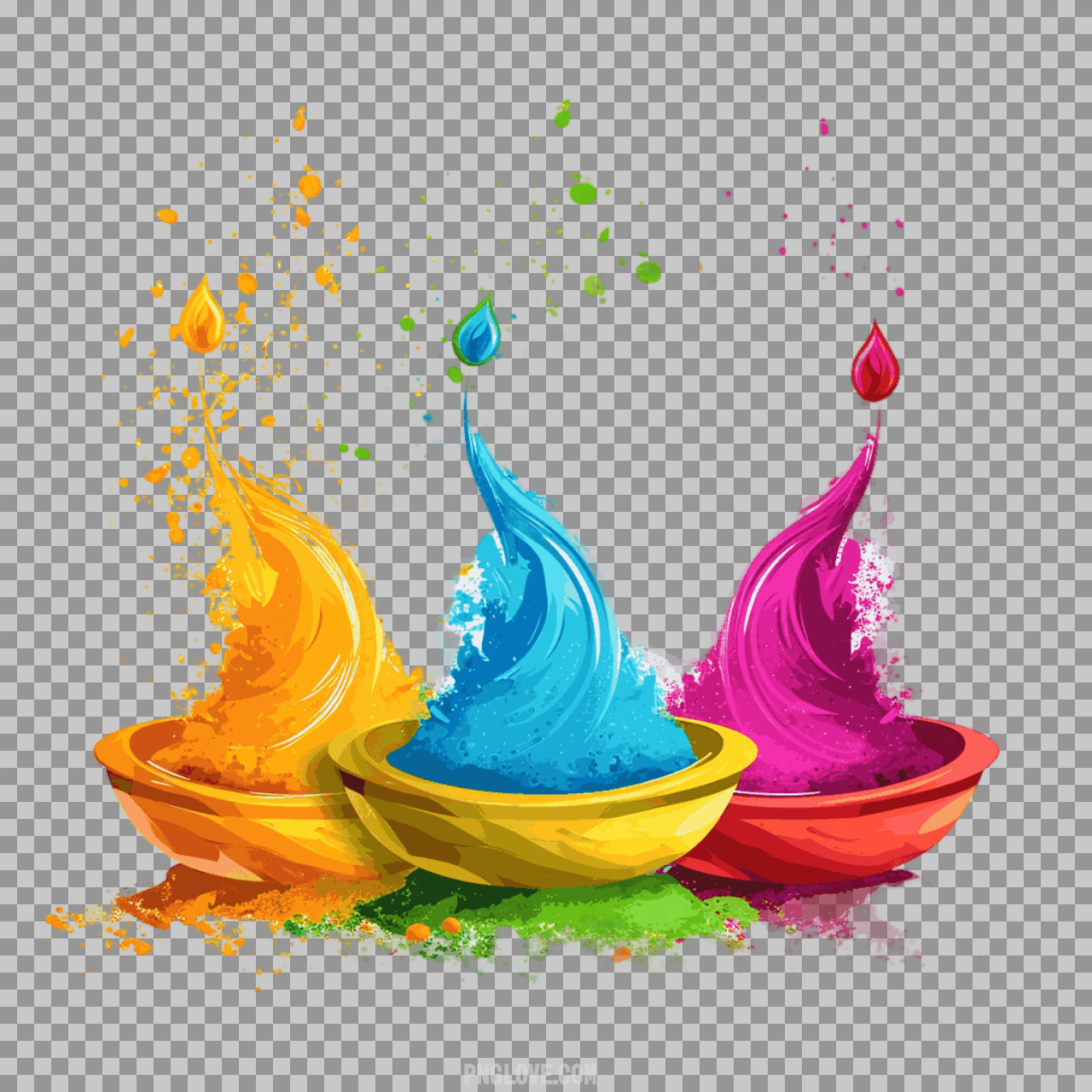 Splashing Holi Colors in Bowls PNG | Festival of Colors Illustration...