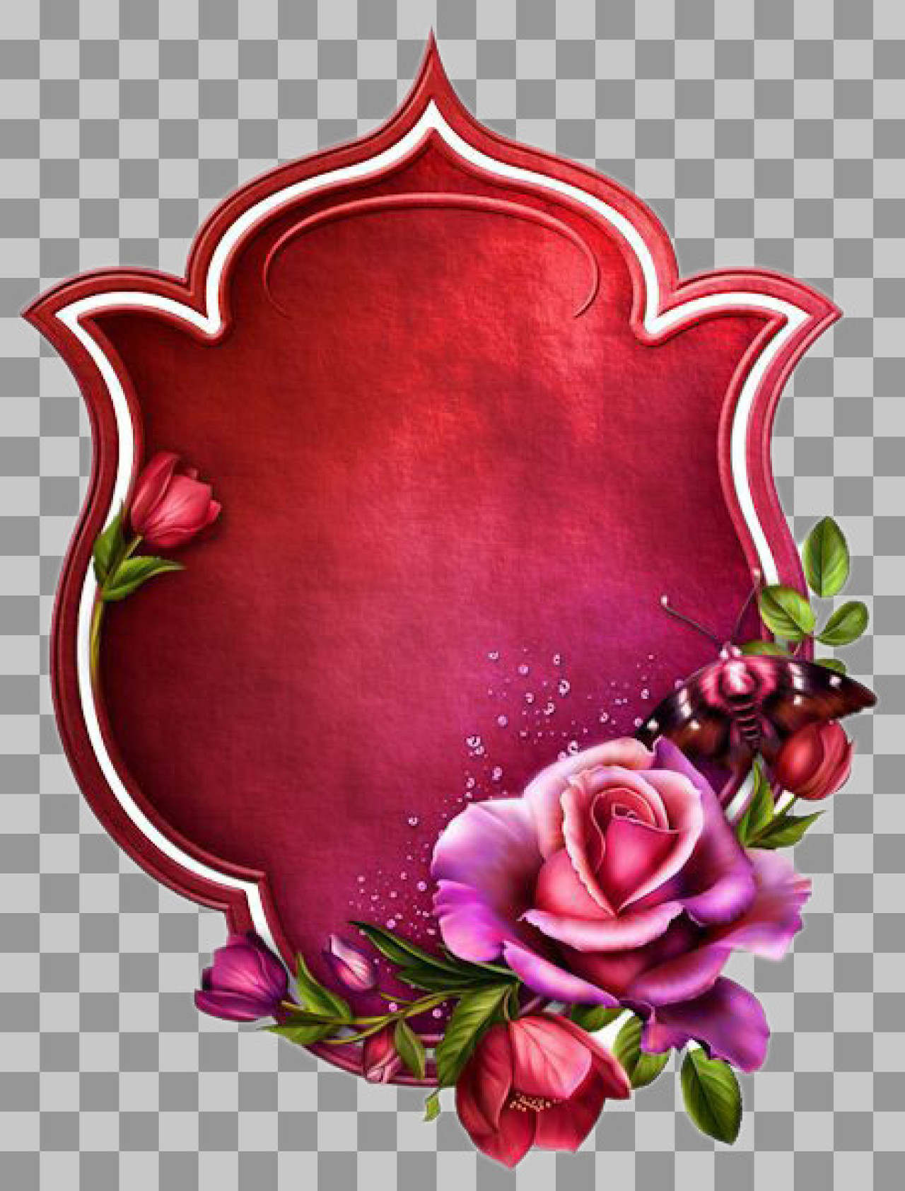 Ornate Red Floral Frame PNG | Romantic Rose Clipart