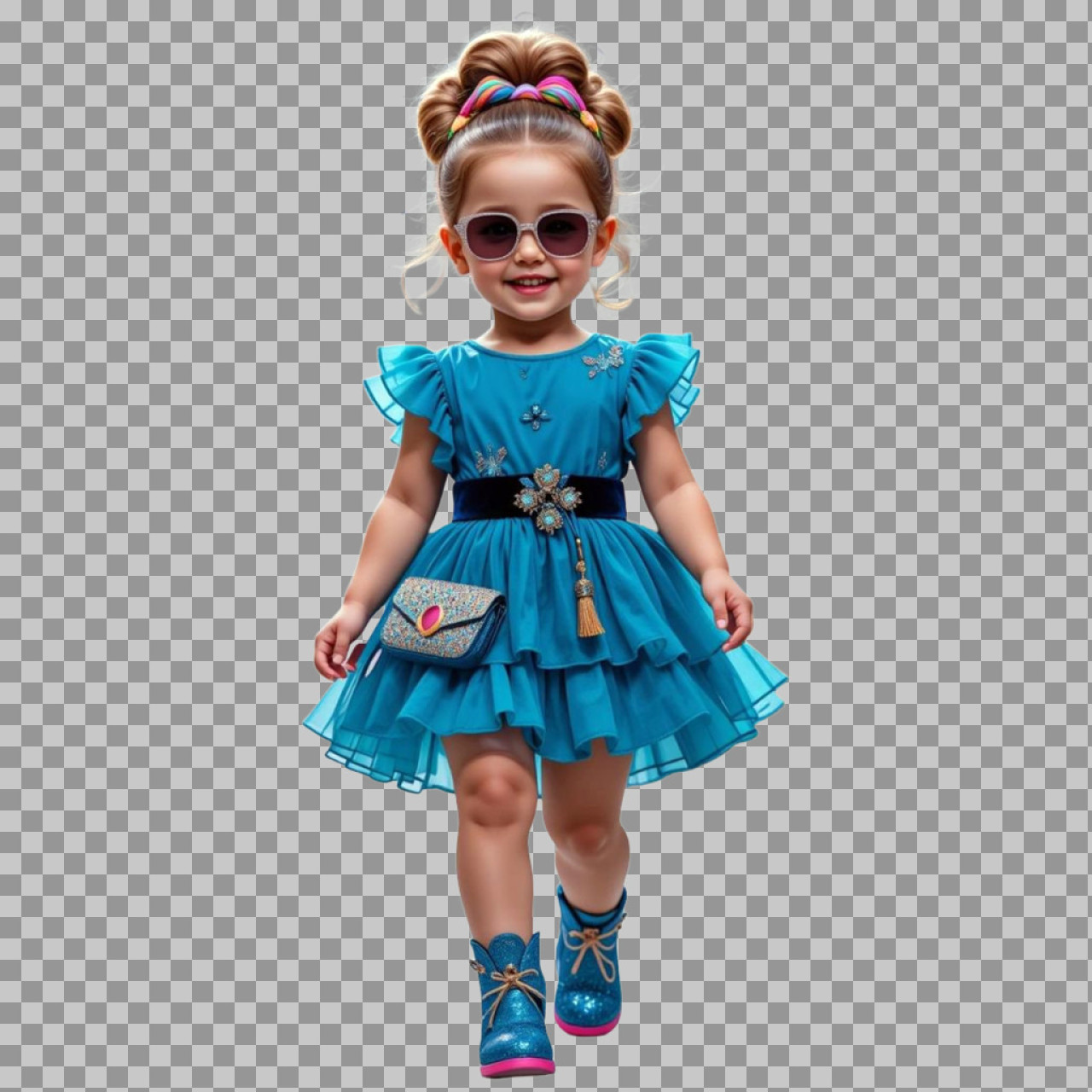 Fashionable Toddler Girl in Blue Dress PNG | Free Download