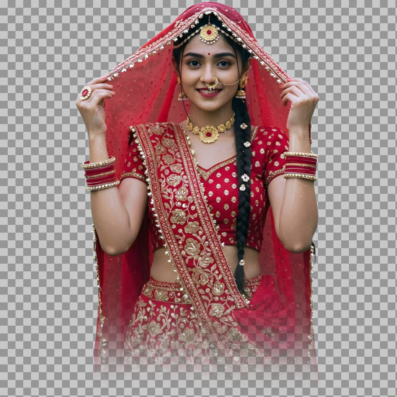 Indian Bride PNG Download - Traditional Red Wedding Lehenga Stock Image