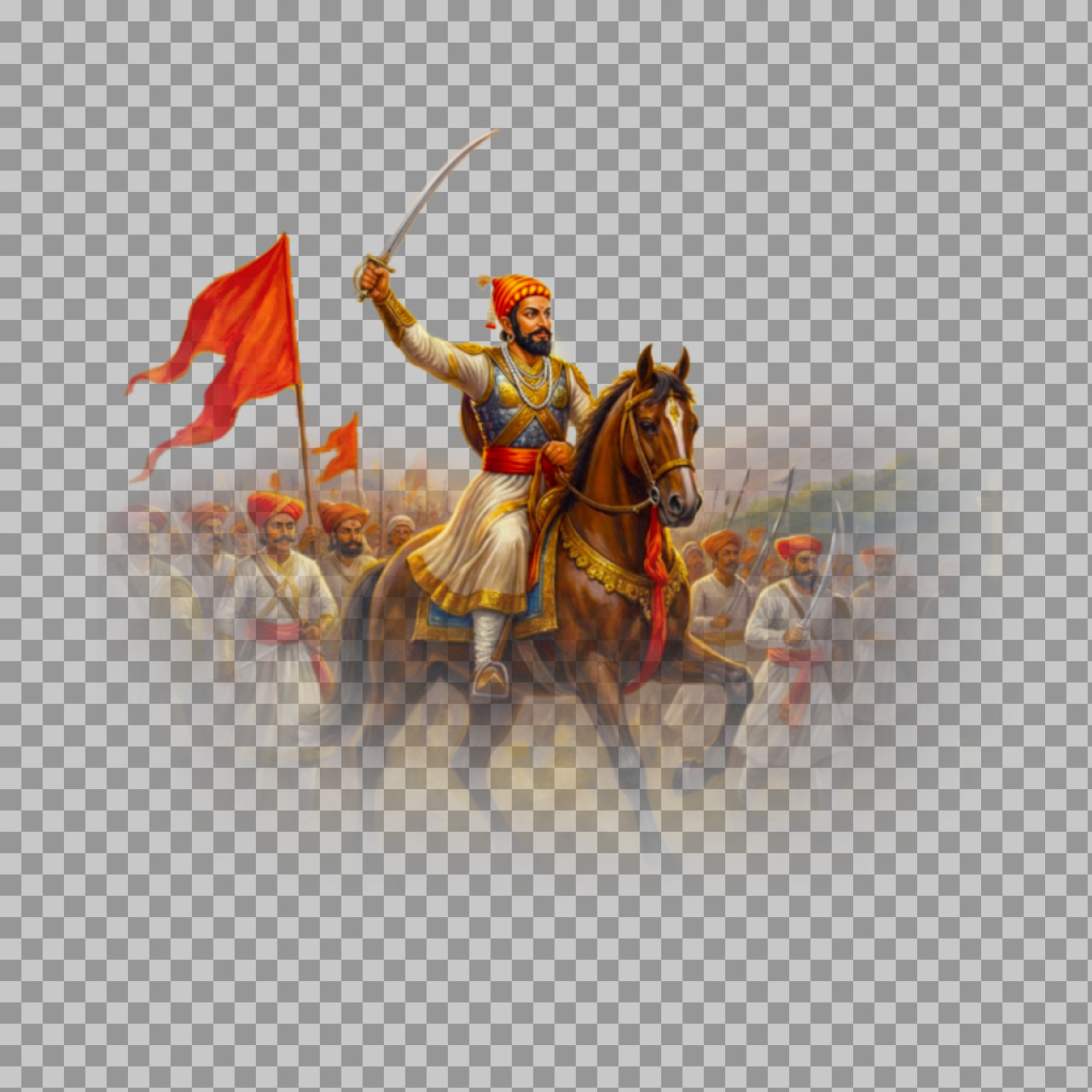 Shivaji Maharaj on Horse with Army PNG | Maratha Warrior King
