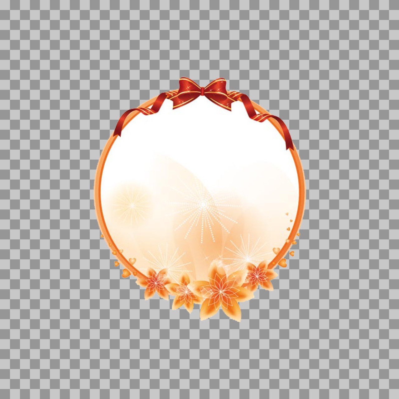 Floral Circle Frame PNG | Orange Border with Ribbon & Flowers