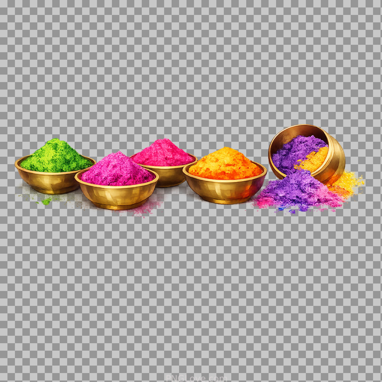 Holi Gulal Color Powder in Bowls PNG | Free Festival Image