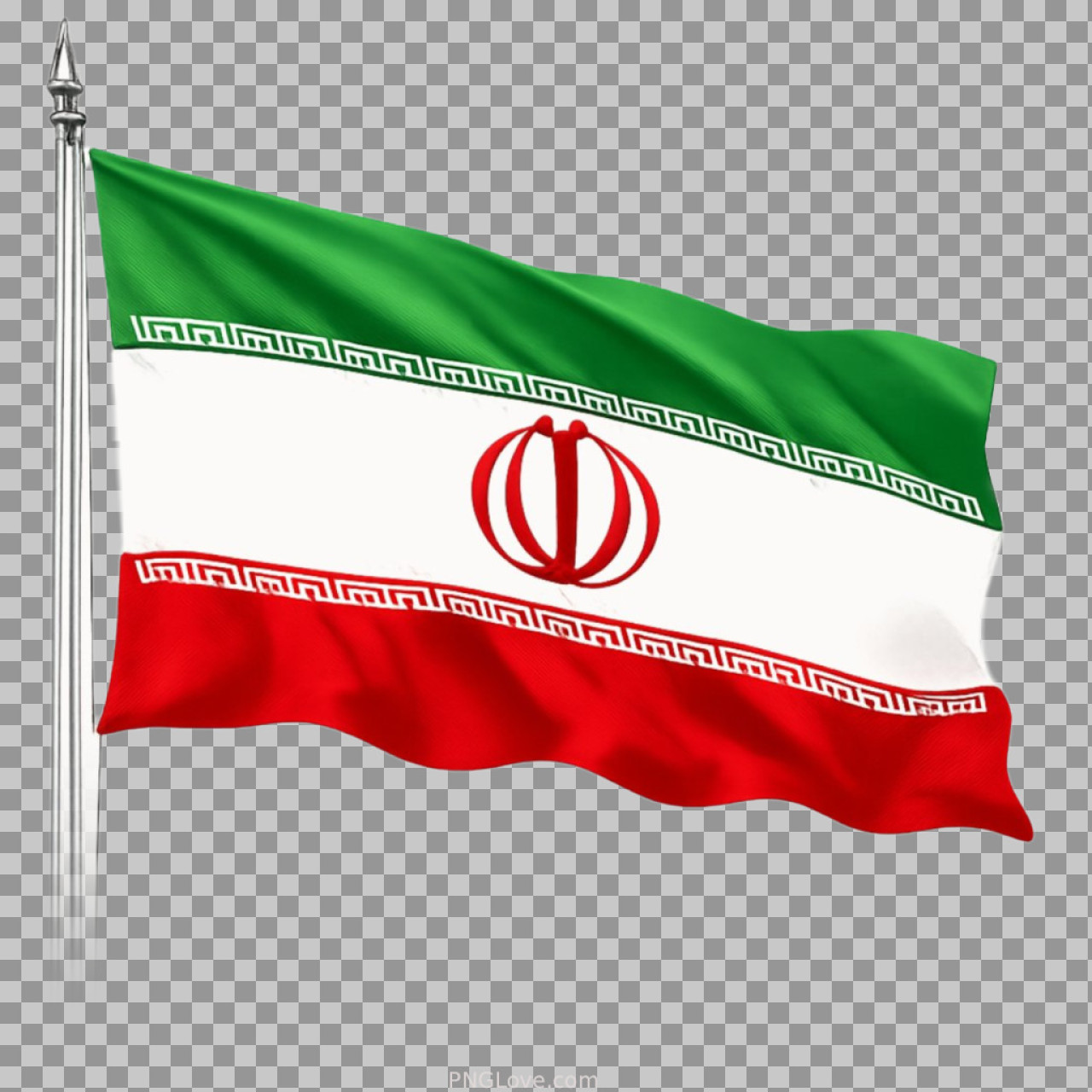 Waving Iranian Flag PNG | Realistic 3D Render on Pole...