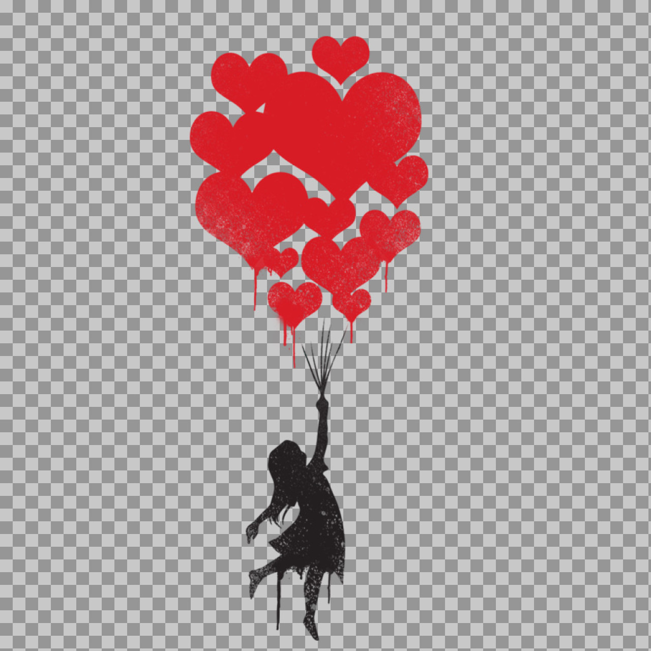 Banksy Style Girl with Heart Balloons | Stencil Art PNG