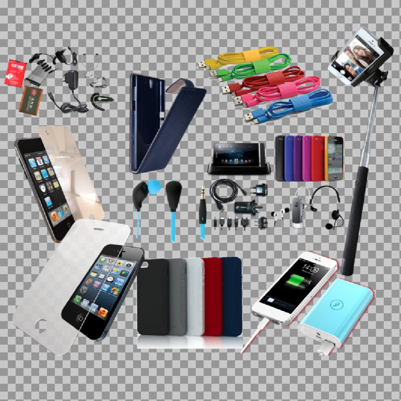 Free Mobile Accessories PNG | Smartphone Gadgets Set
