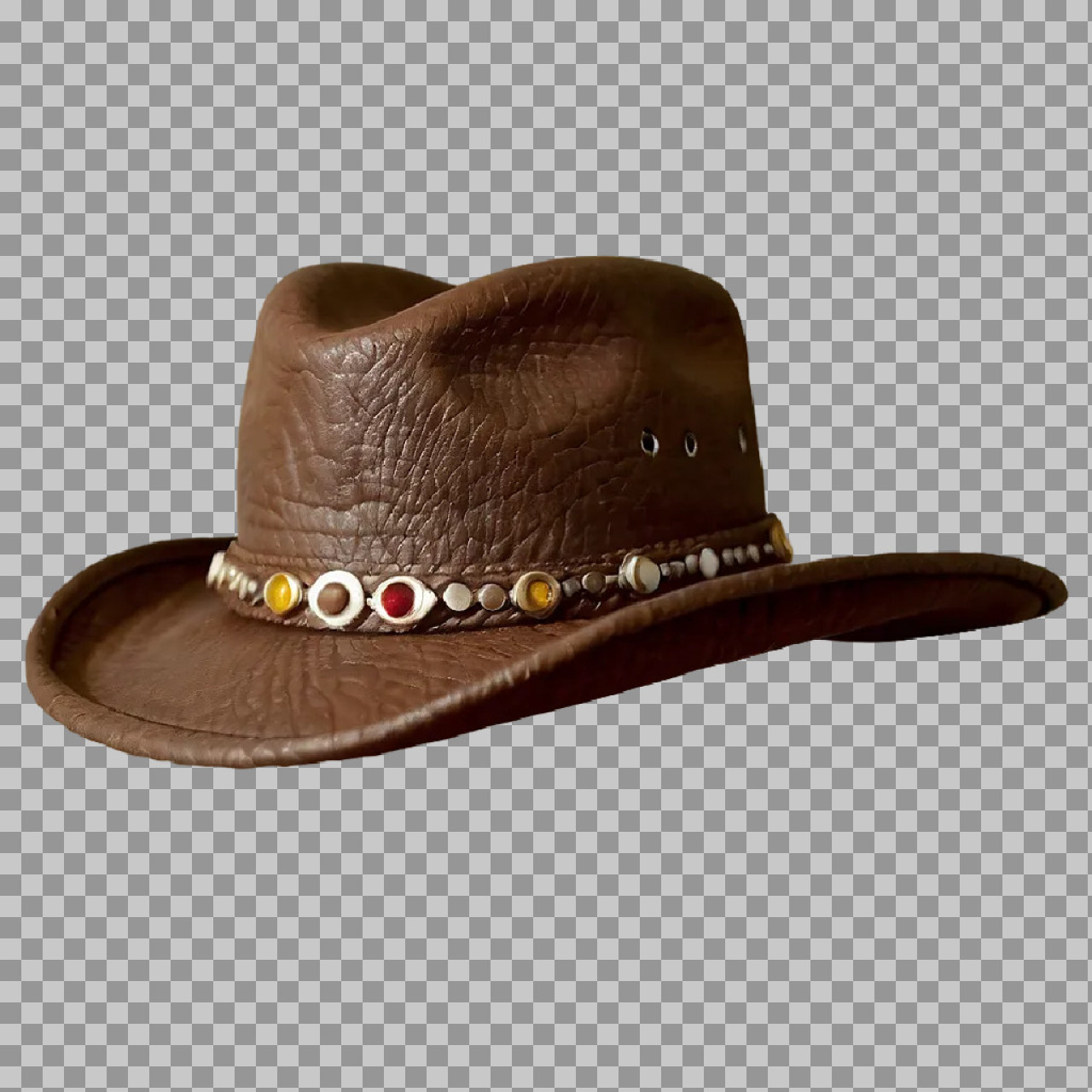 Brown Leather Cowboy Hat PNG | Textured with Beaded Band...