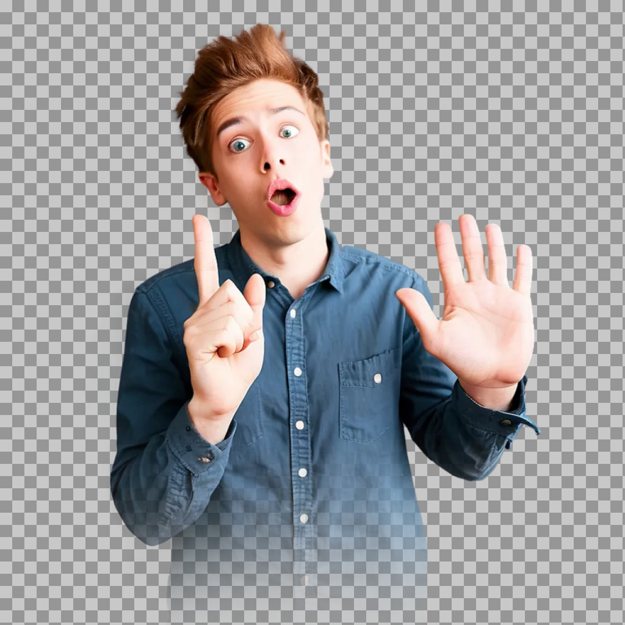 Surprised Man Counting to Six PNG - Isolated Transparent Image