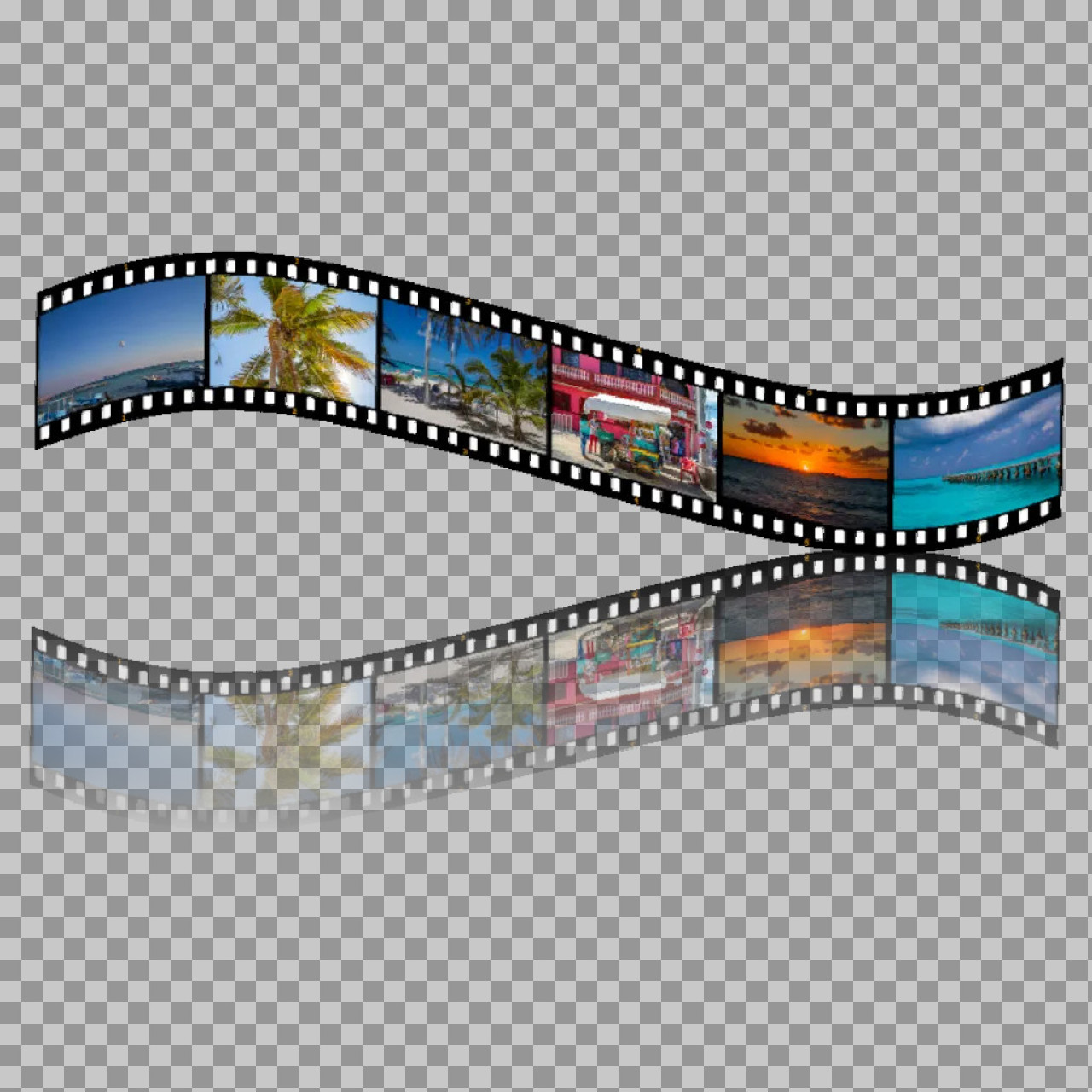Wavy Film Strip PNG with Travel Photos | Reflection Effect...