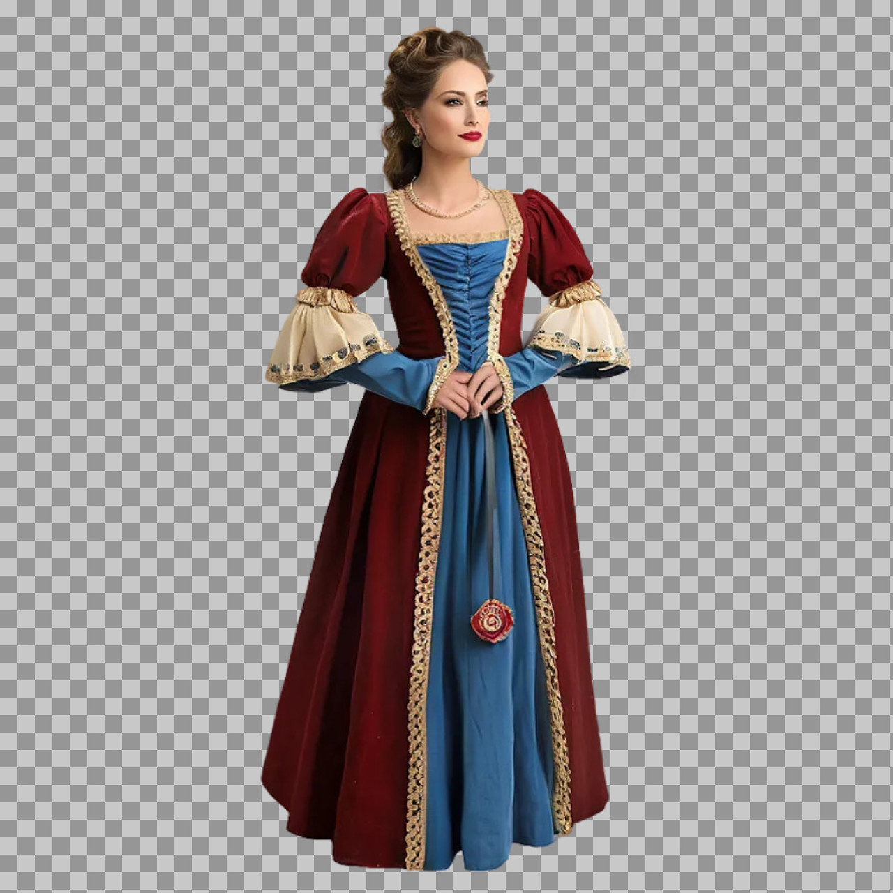 Medieval Woman in Royal Dress PNG | Historical Costume Image