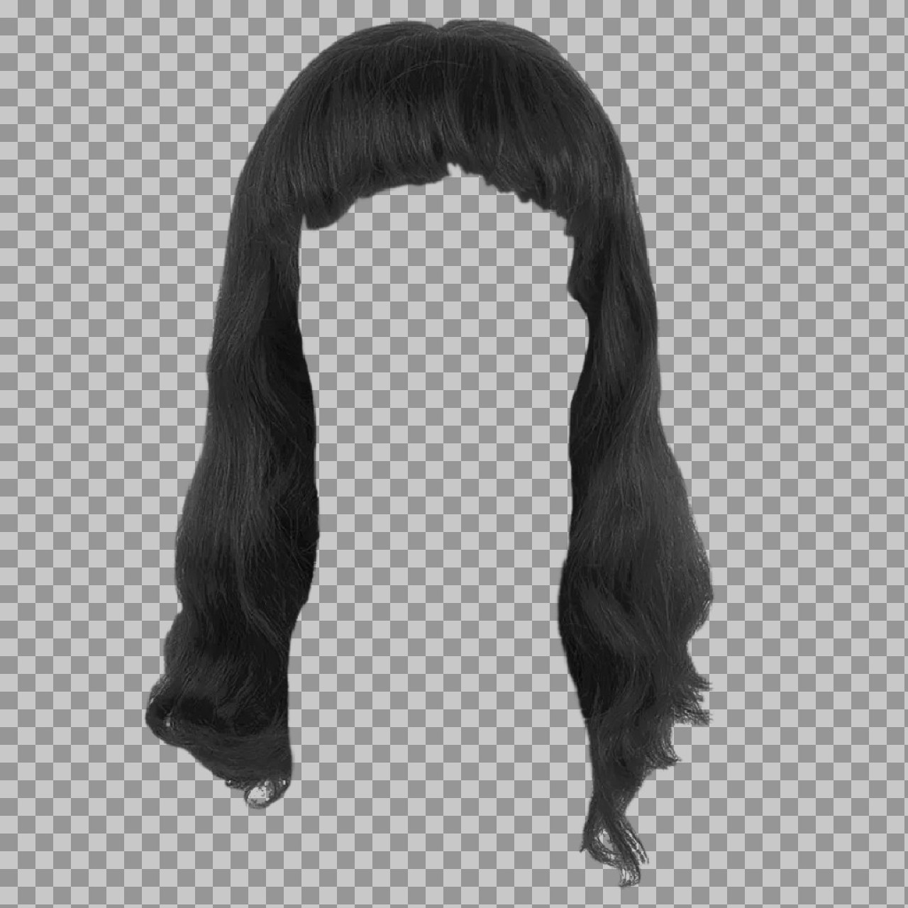 Long Black Hairstyle with Bangs PNG | Transparent Hair Cutout