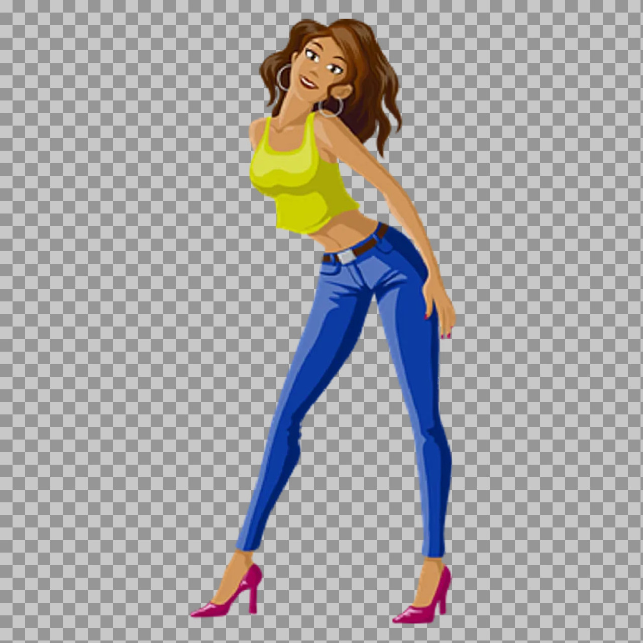 Stylish Cartoon Woman in Jeans PNG | Character Illustration...