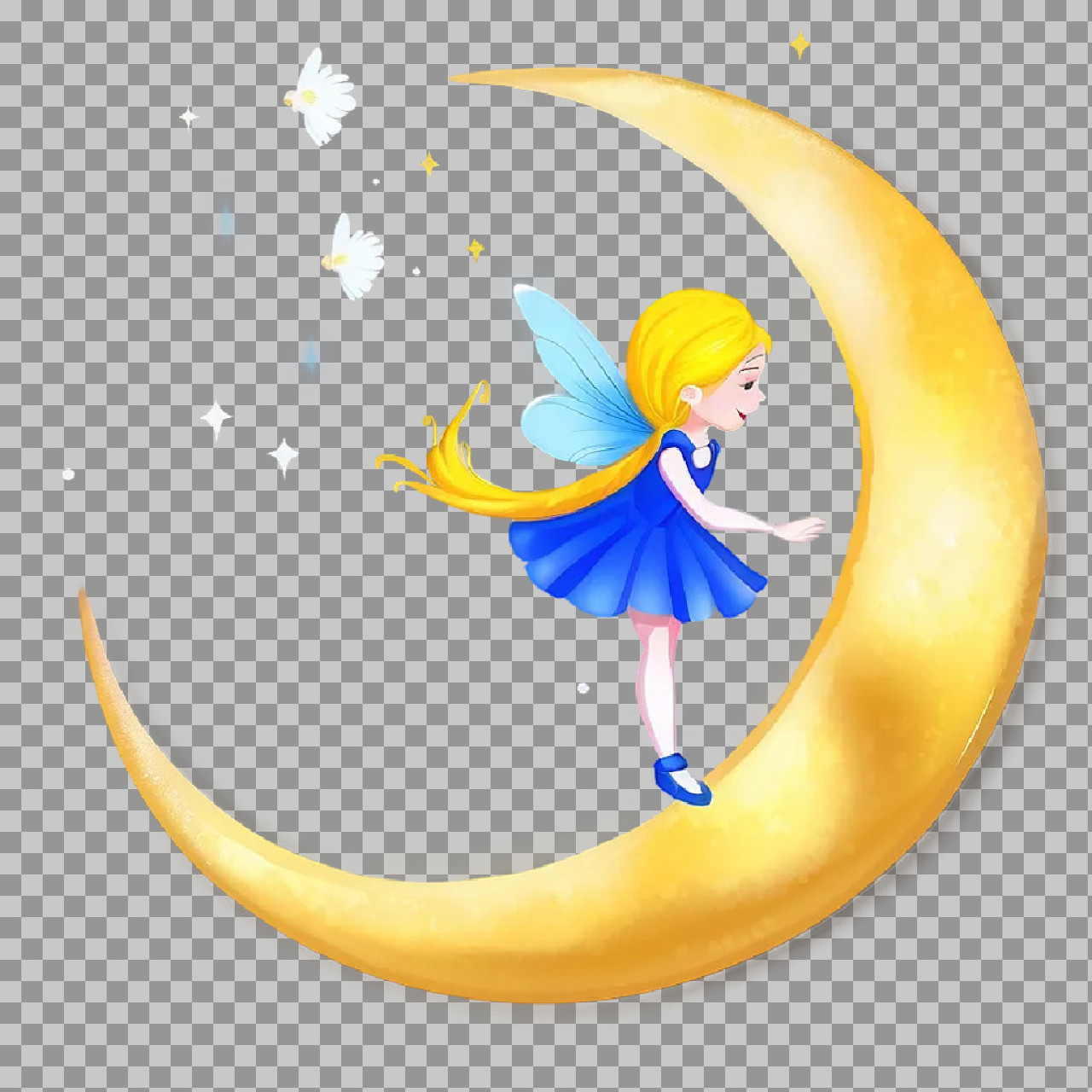 Magical Fairy on Moon PNG | Enchanting Night Illustration...