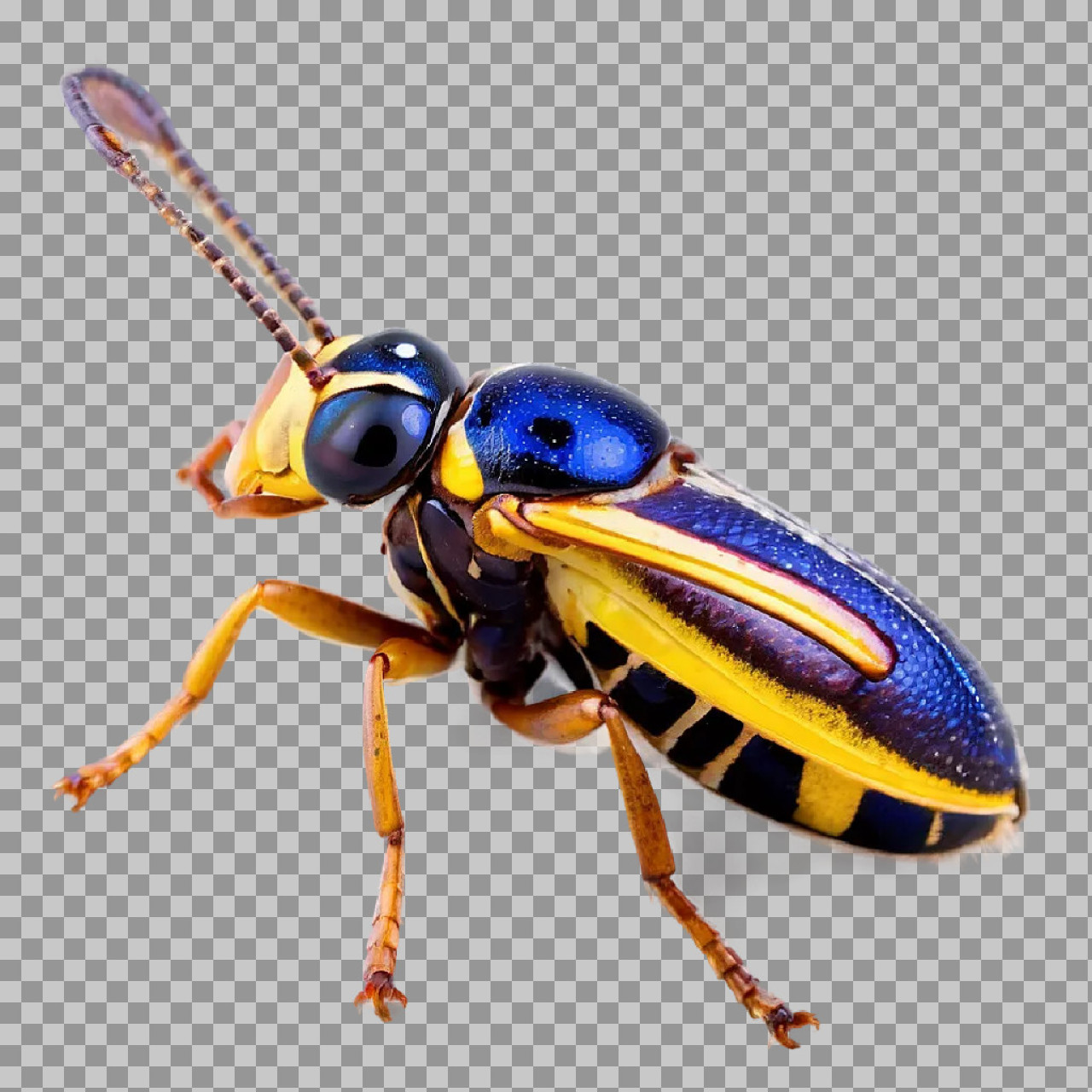 Vibrant Thick-headed Fly PNG | Blue & Yellow Insect with Transparent Background...