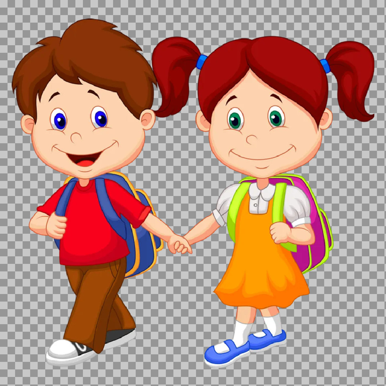 Cartoon School Kids PNG | Boy & Girl Walking to School...