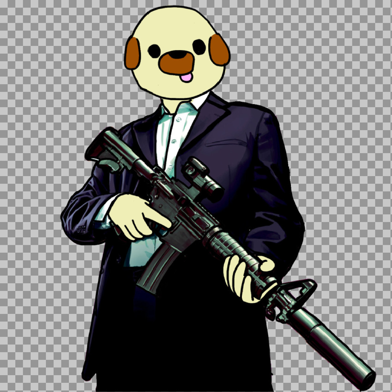 Dog with Gun Meme PNG | Funny Hitman Character...