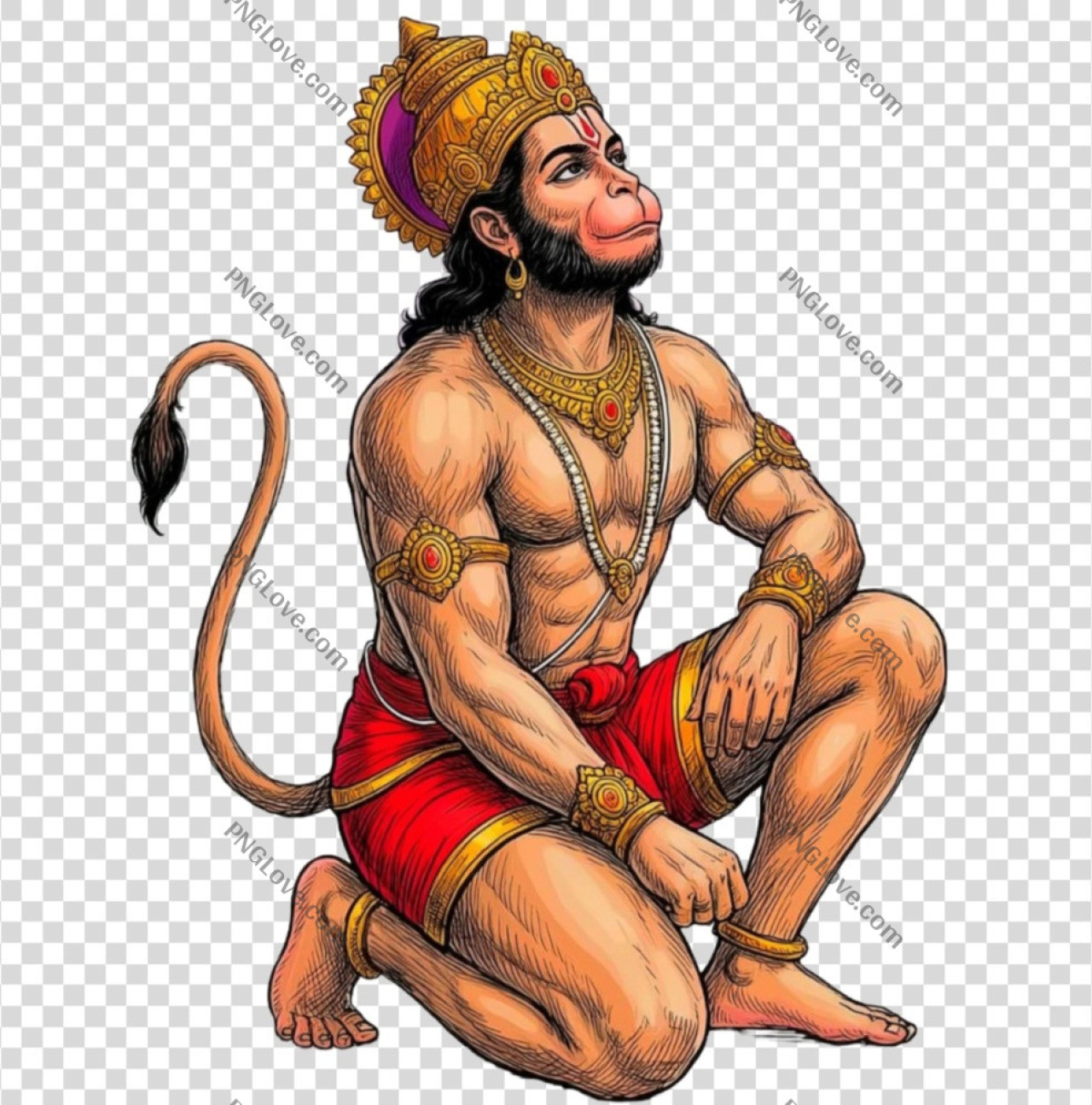 Lord Hanuman Kneeling Pose PNG Transparent Image Download...