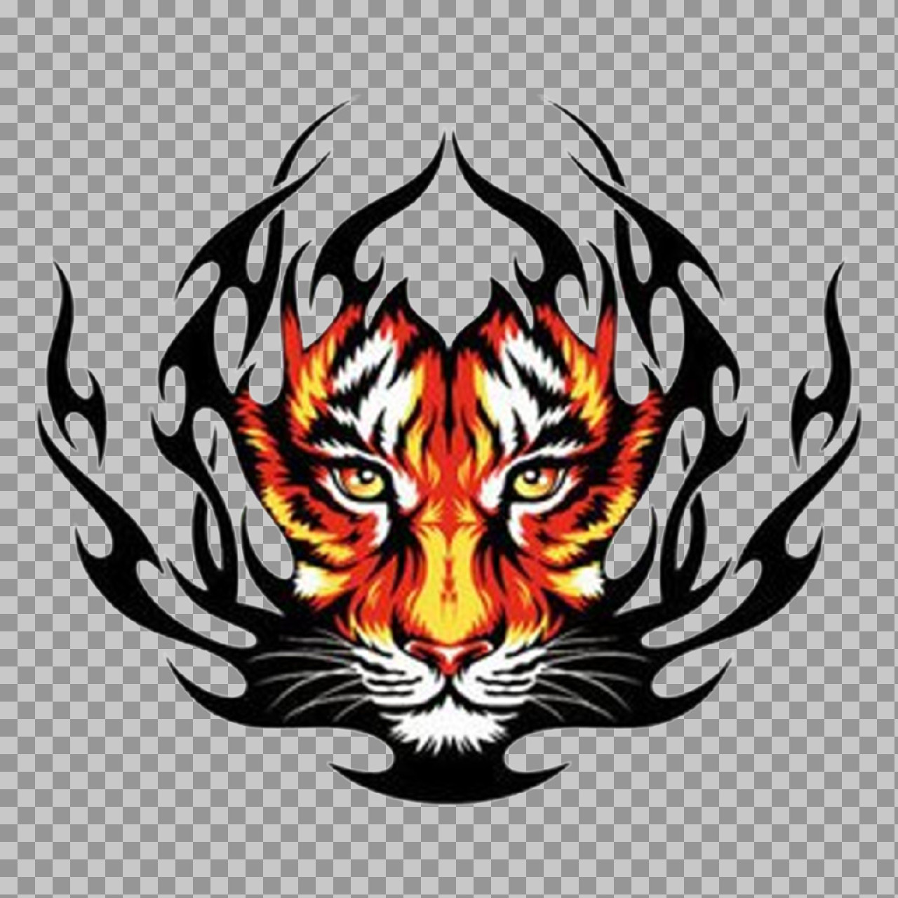Fierce Tribal Tiger Tattoo Graphic | Flame Design PNG...