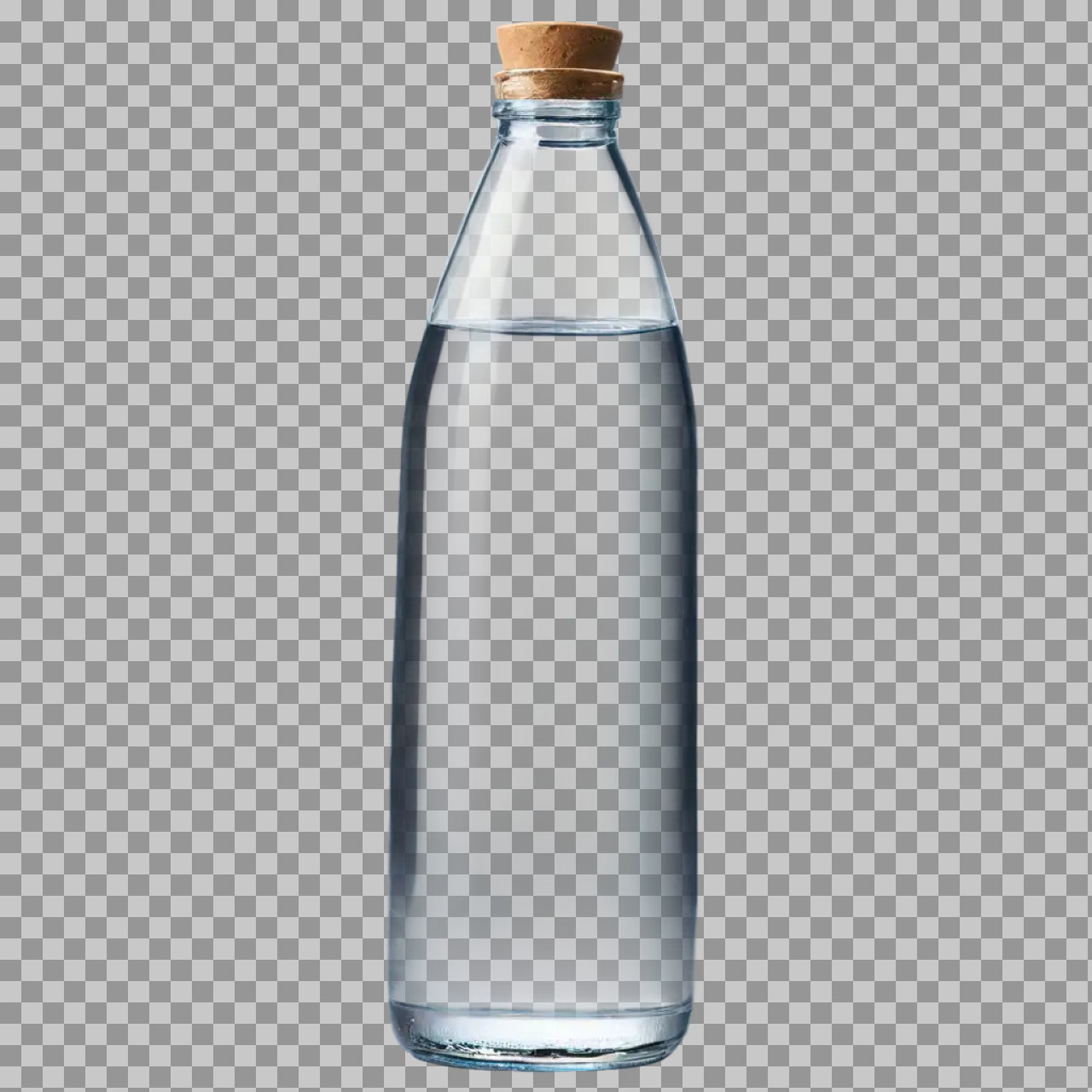 Glass Water Bottle with Cork Stopper | Transparent PNG