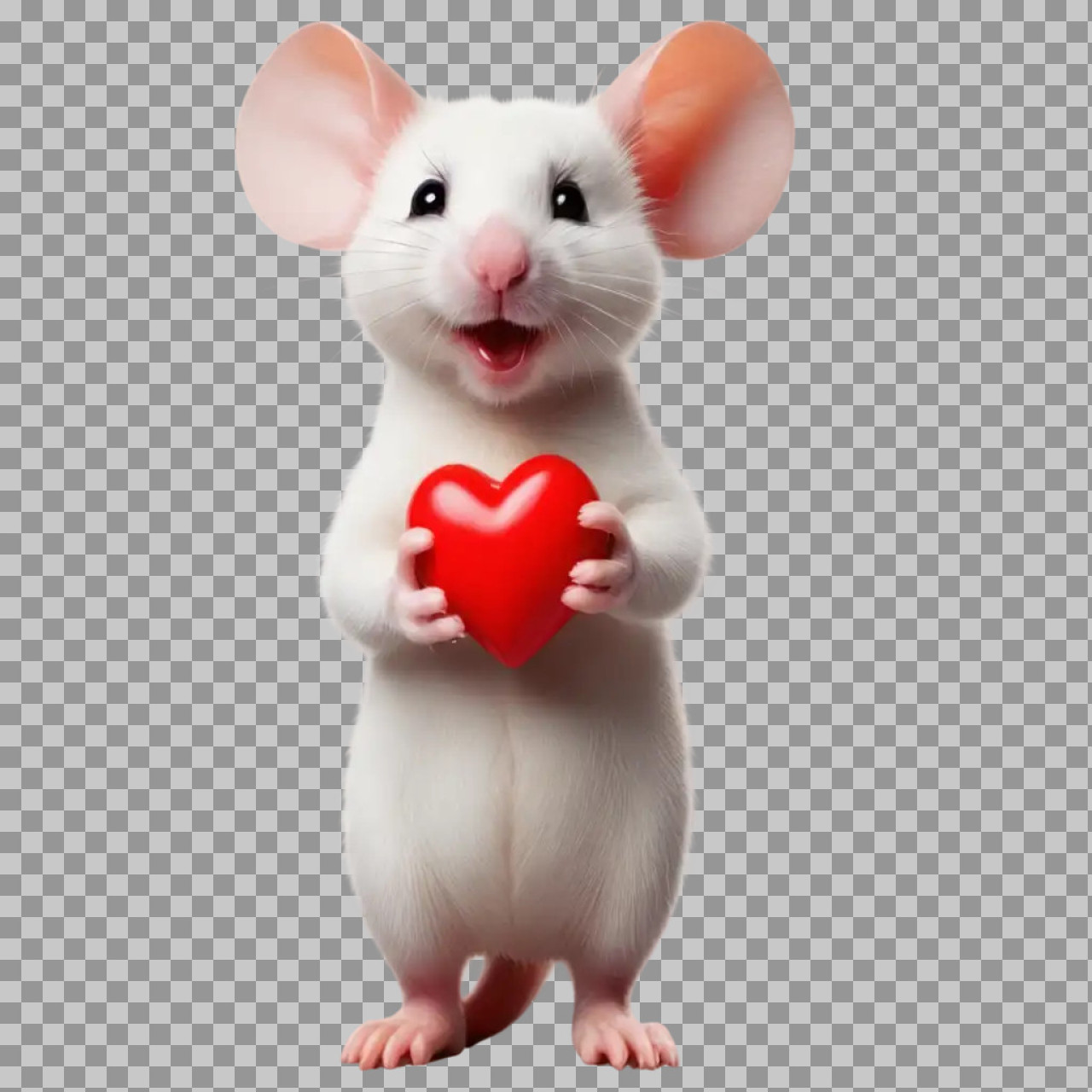 Cute White Mouse Holding Heart PNG | Adorable Valentine Animal