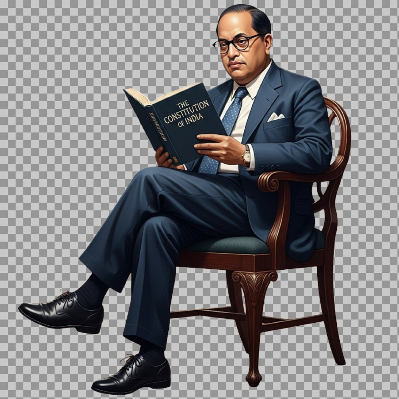 Dr. Ambedkar PNG Seated, Reading Constitution | Full HD Download