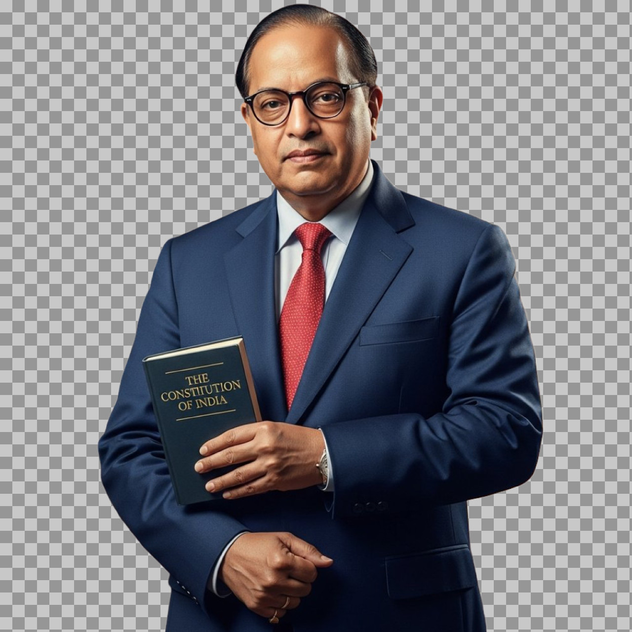 Dr. Ambedkar in Red Tie with Constitution PNG | Free Download