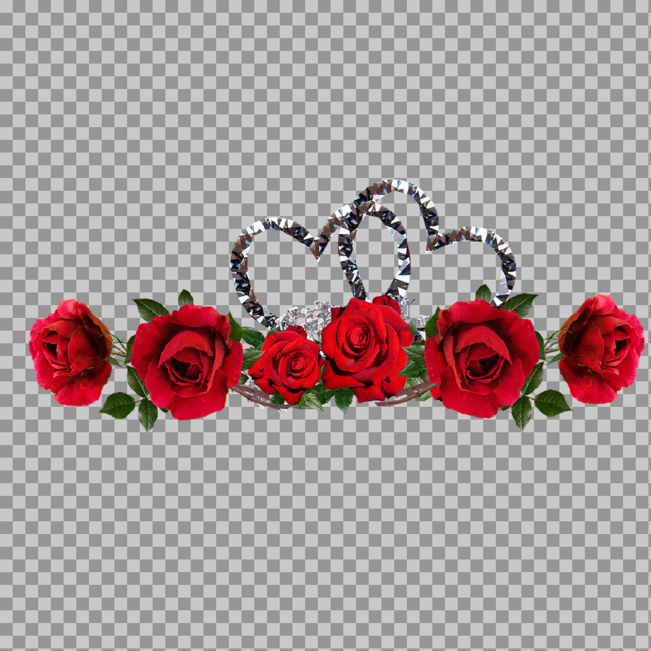 Red Roses & Diamond Hearts Border PNG | Romantic Transparent Clipart