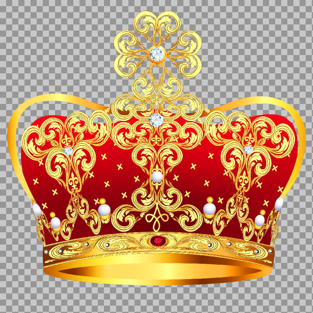 Ornate Royal Crown PNG | Gold & Red Luxury Clipart