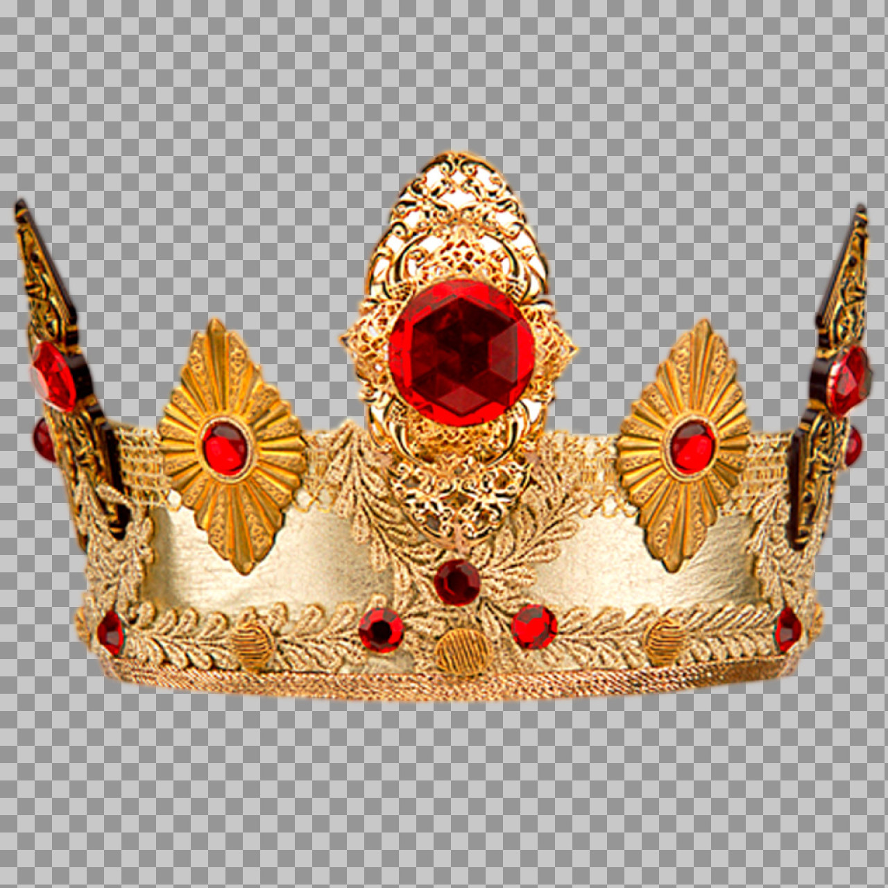 Gold Royal Crown with Red Jewels PNG | King & Queen Clipart