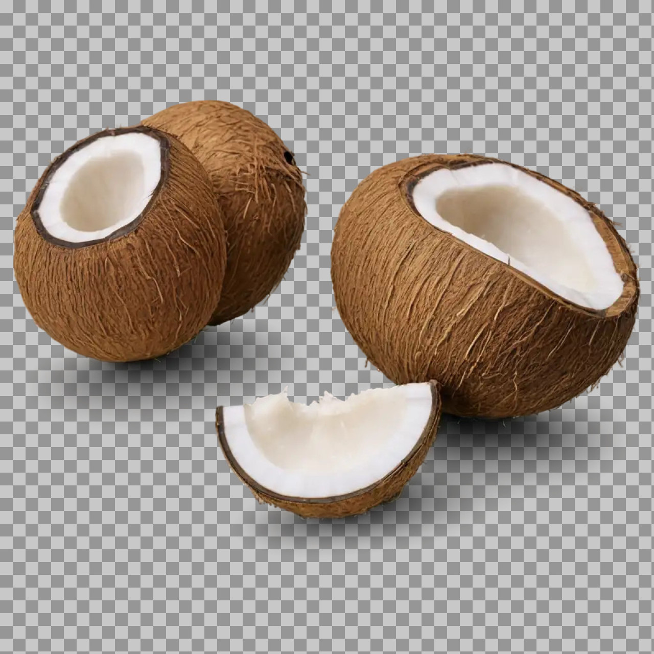 Cracked and Whole Coconuts PNG | Isolated Tropical Fruit