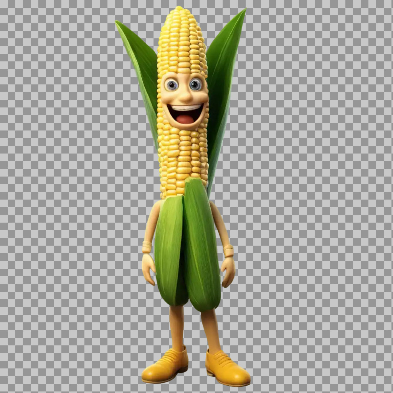 Cheerful Corn Character PNG | 3D Cartoon Food Mascot...
