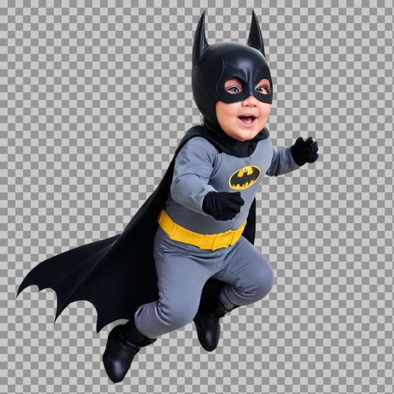 Cute Baby Superhero PNG | Toddler in Black Cape Costume