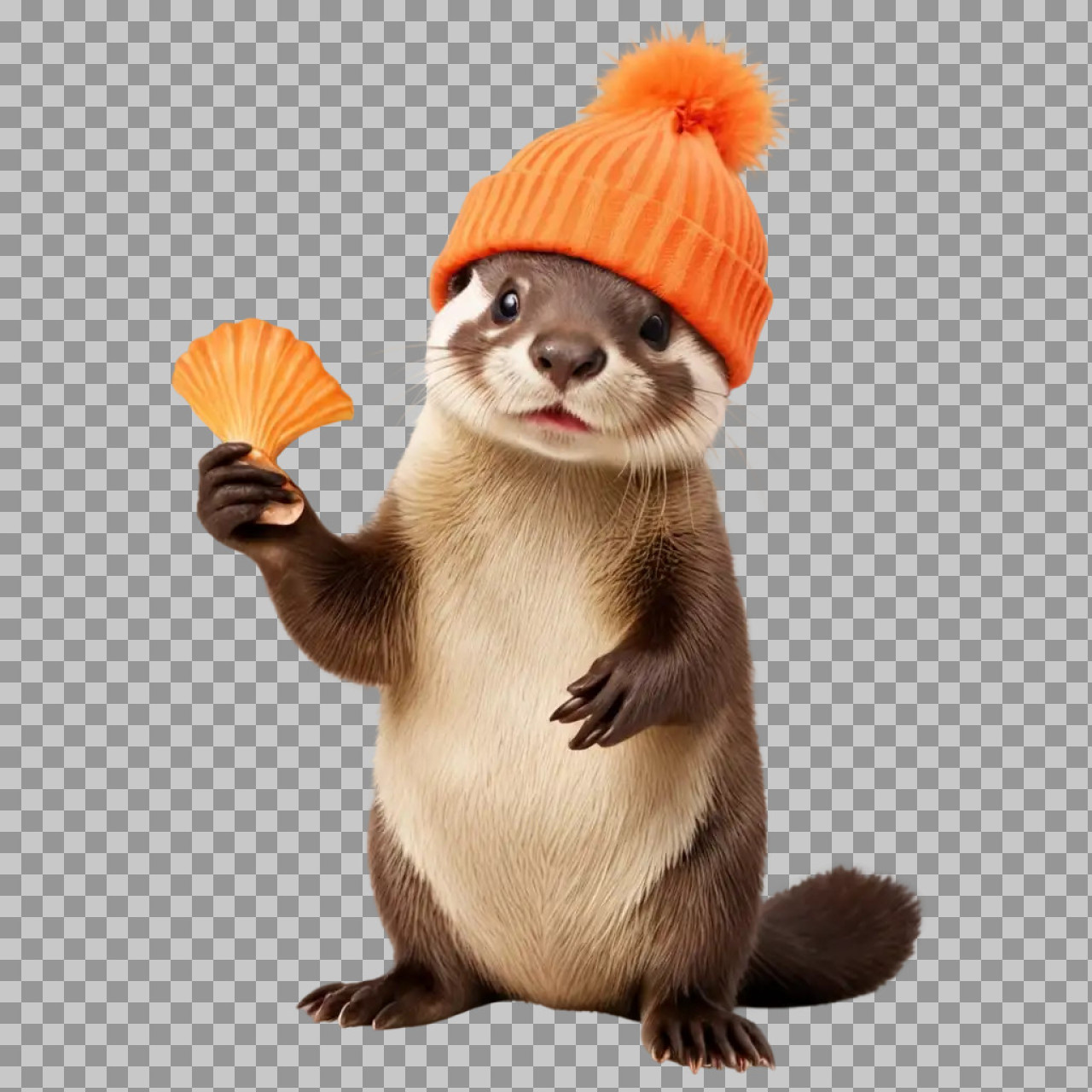 Cute Otter PNG Transparent Background | Otter Wearing Beanie