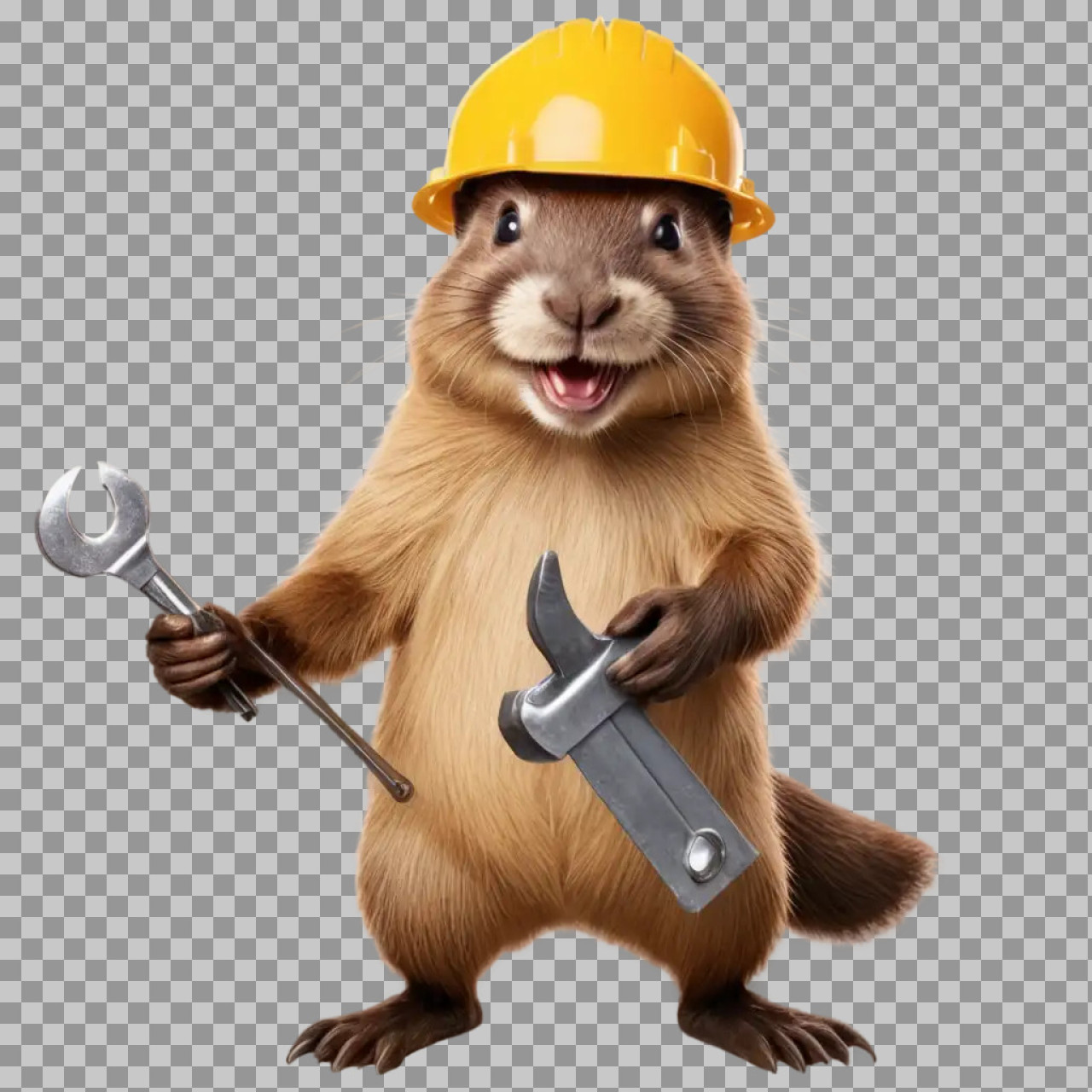 Cute Beaver Builder with Tools PNG Image...