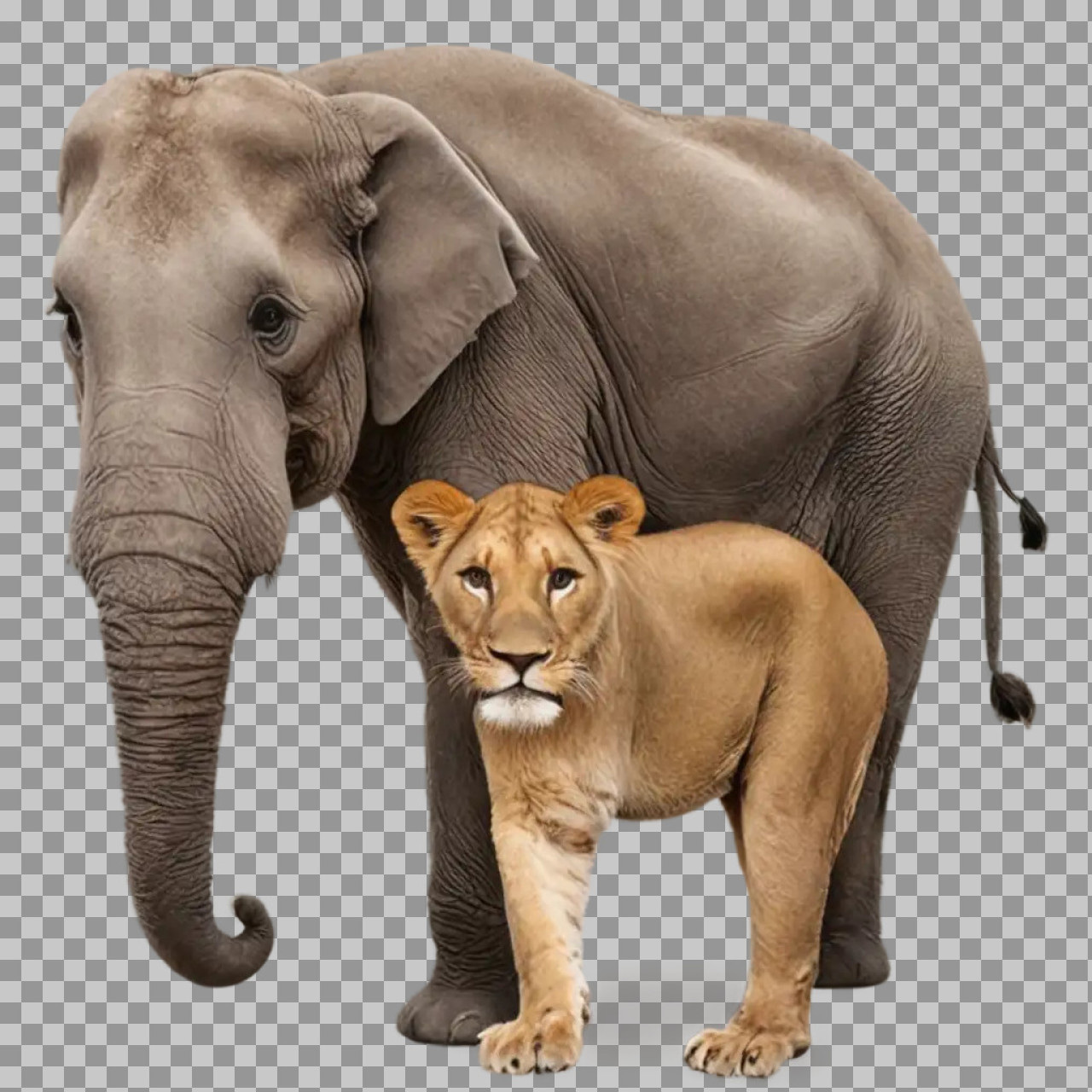 Elephant and Lioness PNG | High-Res African Wildlife Illustration