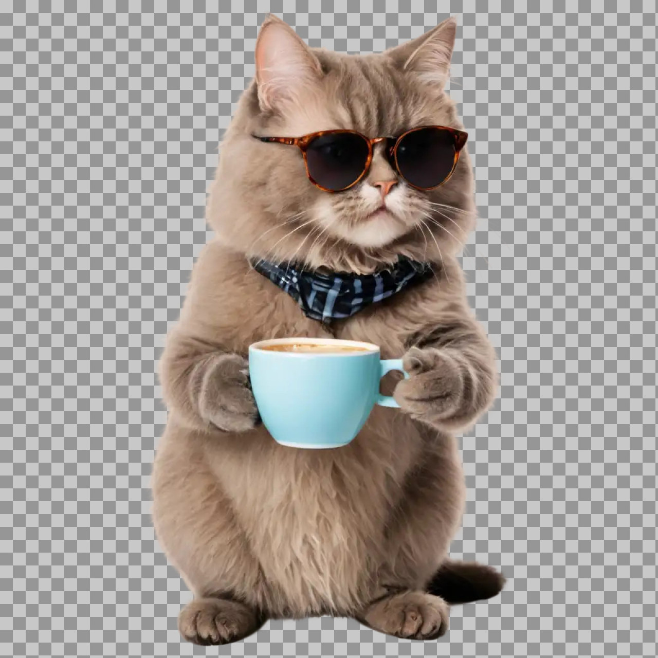 Cool Coffee Cat PNG | Funny Cat with Sunglasses & Bowtie...