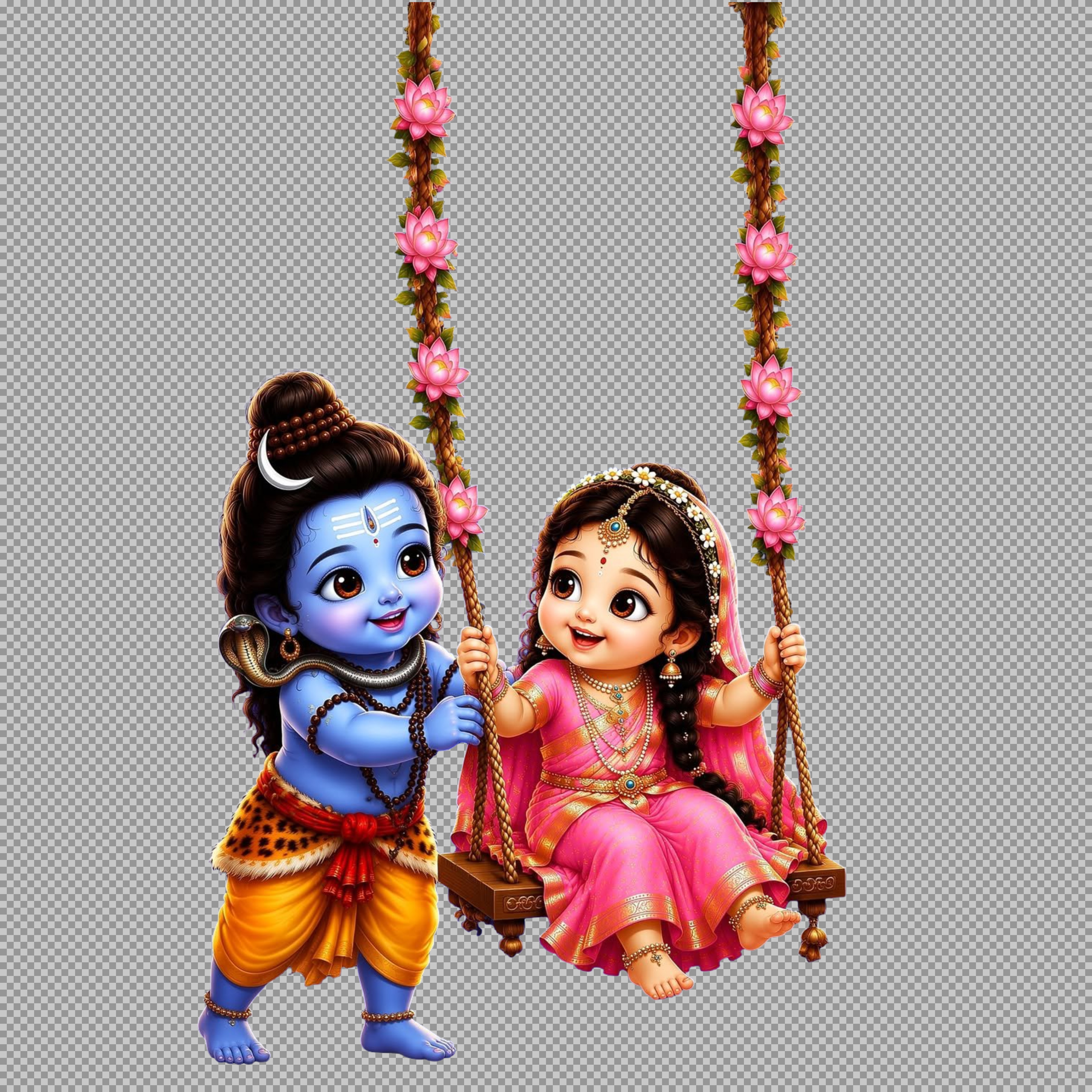 Bal Shiva and Parvati on Swing PNG | Cute Hindu God Art...