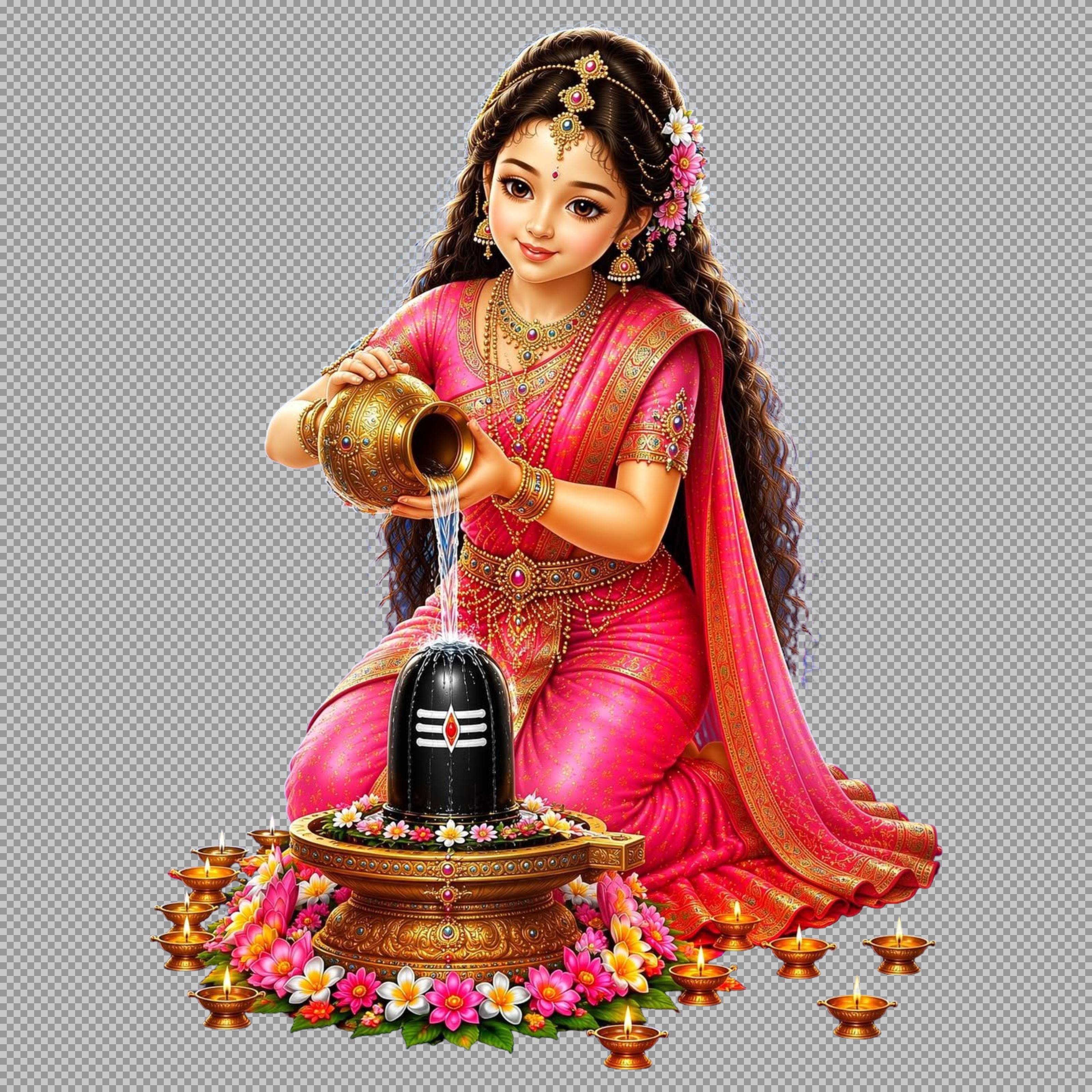 Bal Parvati Shivling Puja PNG | Hindu Devotional Image