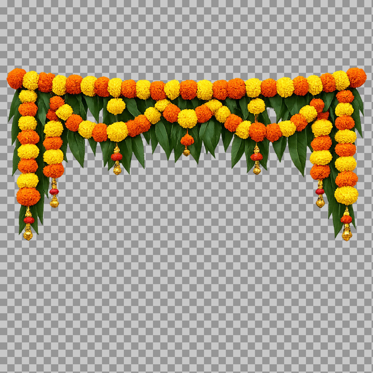 Marigold Mango Leaf Toran PNG | Indian Festival Decor